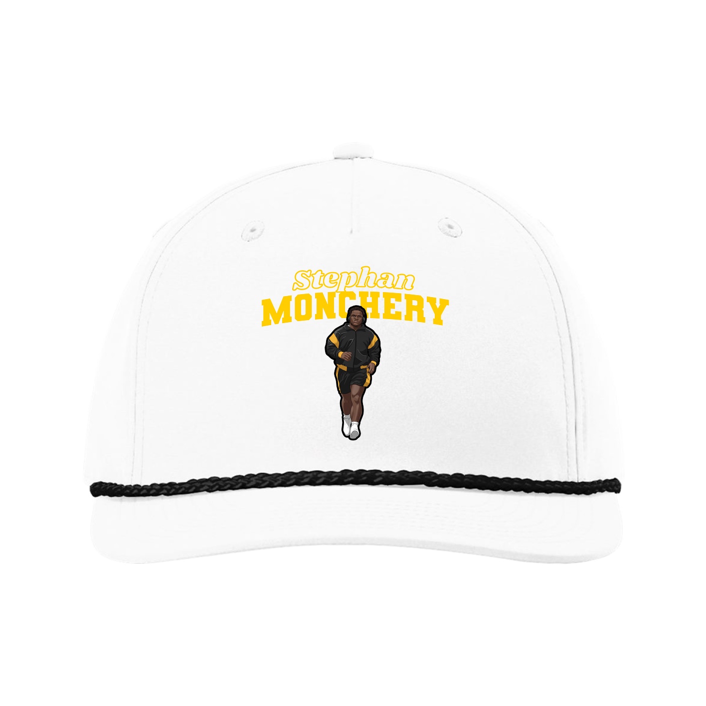 Five-Panel Classic Rope Cap — Name Arch in White