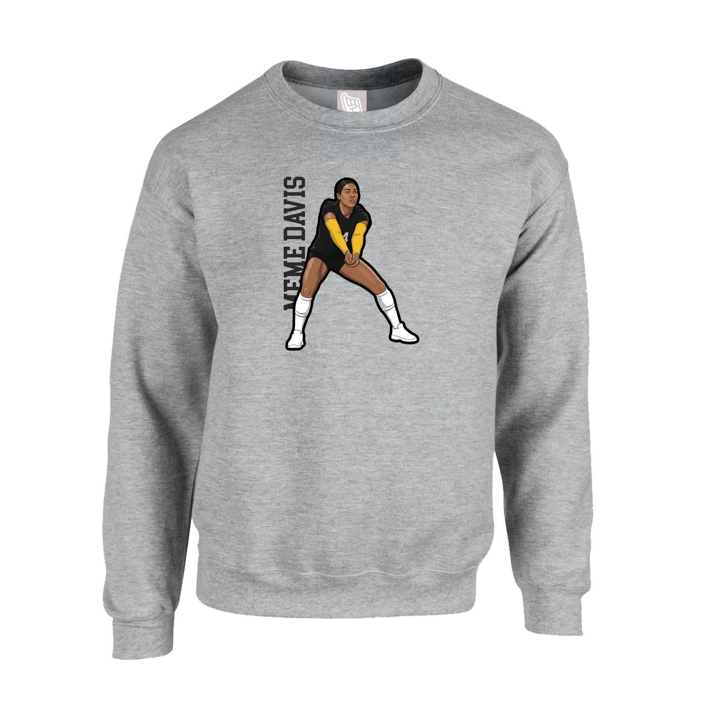 Fleece Crew — Name Vertical in Grey