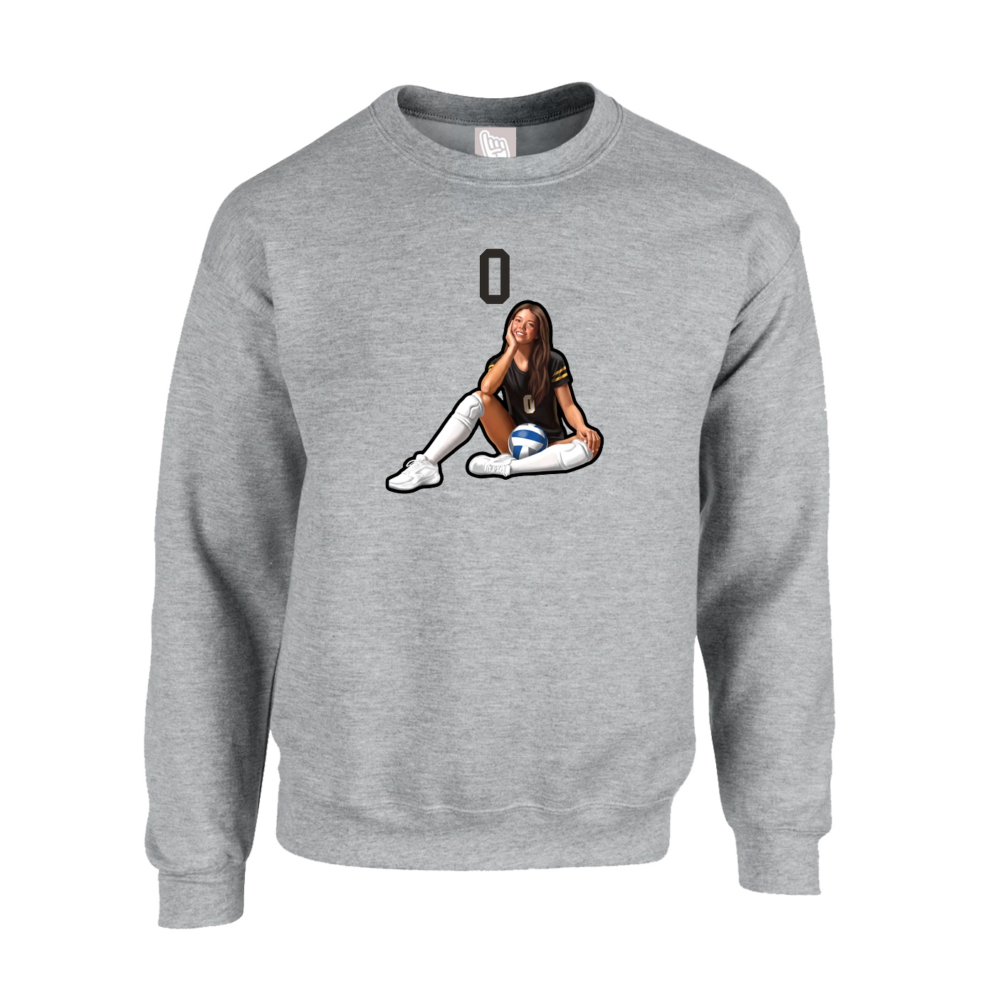 Fleece Crew — Number Top in Grey