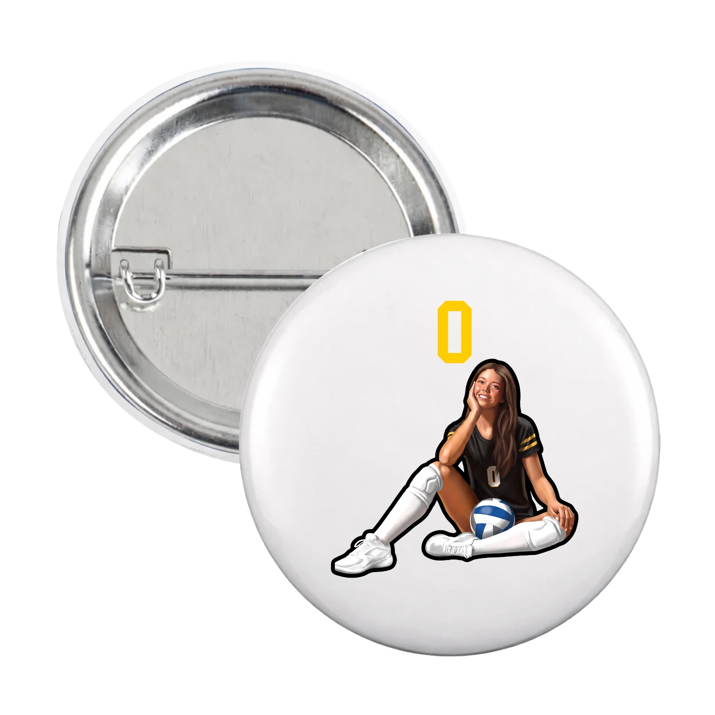 Game Day Button — Number Top in White