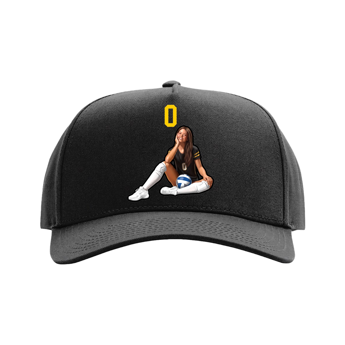 Full Fabric Five-Panel Champ Cap — Number Top in Black