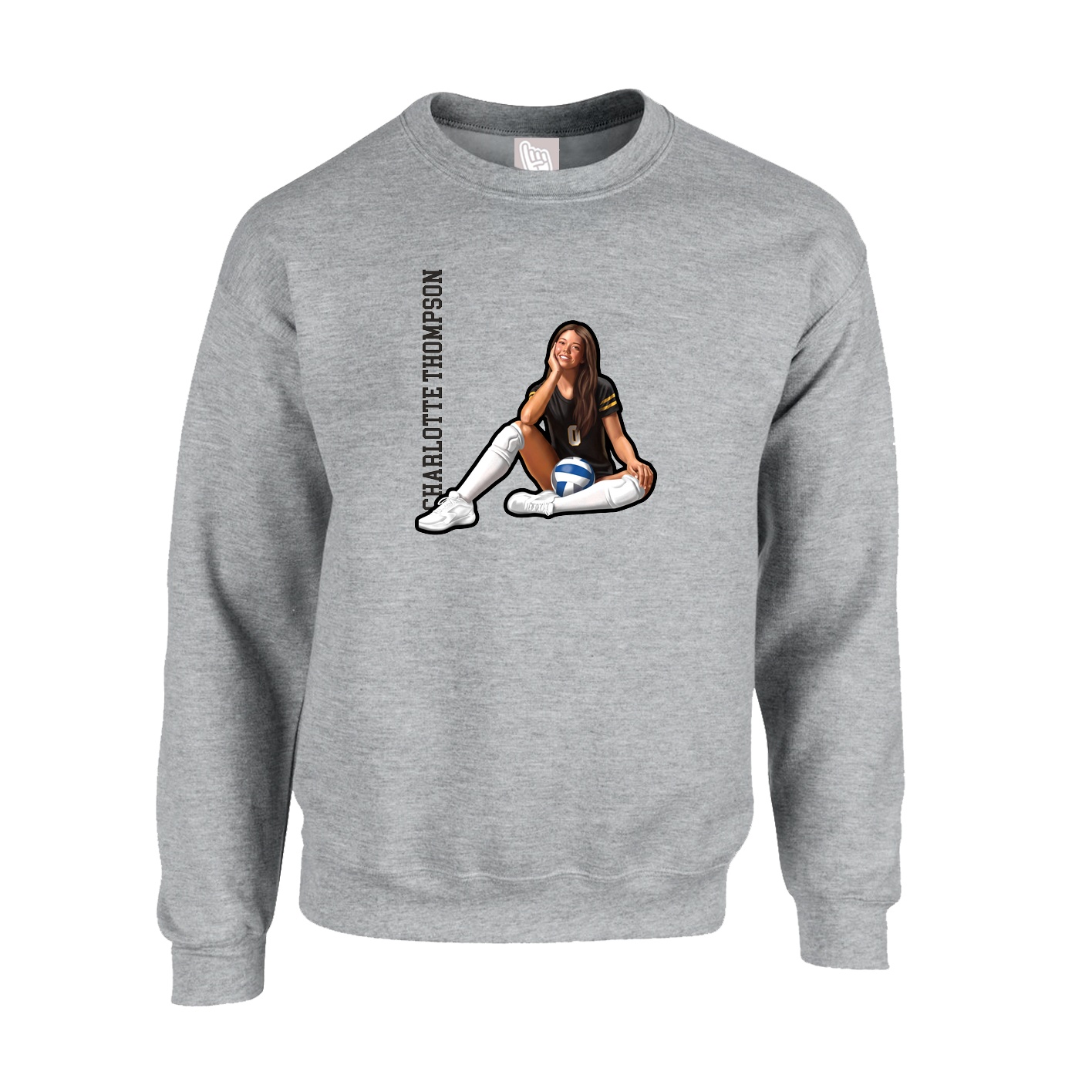 Fleece Crew — Name Vertical in Grey