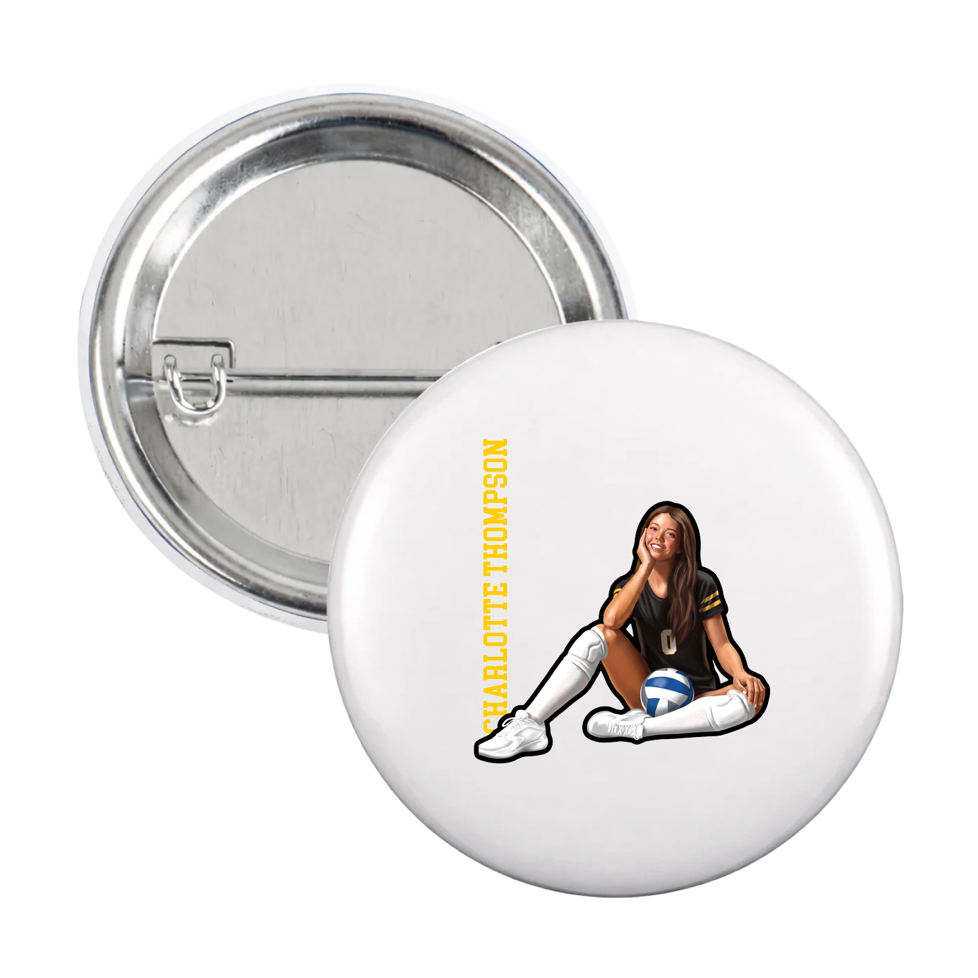 Game Day Button — Name Vertical in White