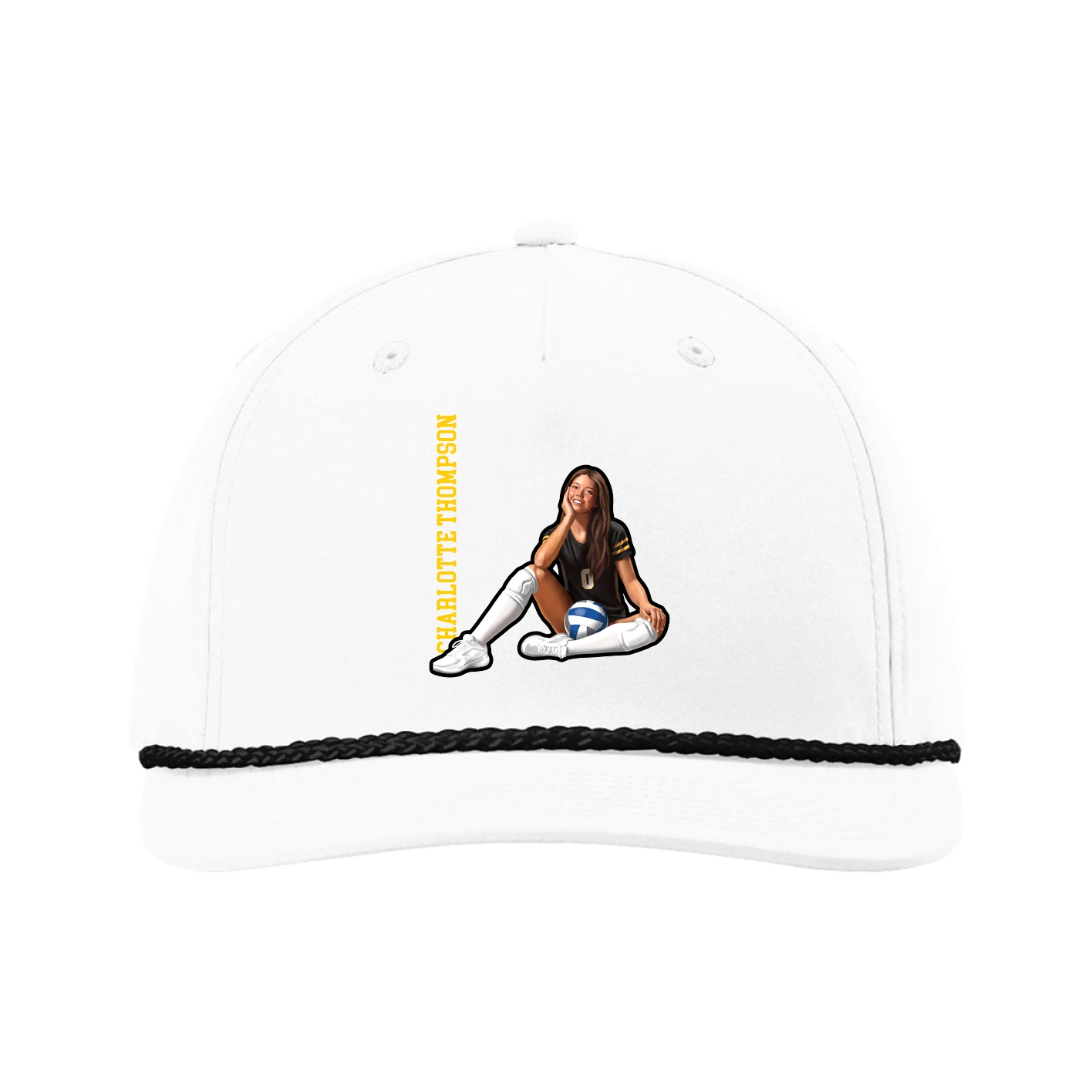 Five-Panel Classic Rope Cap — Name Vertical in White