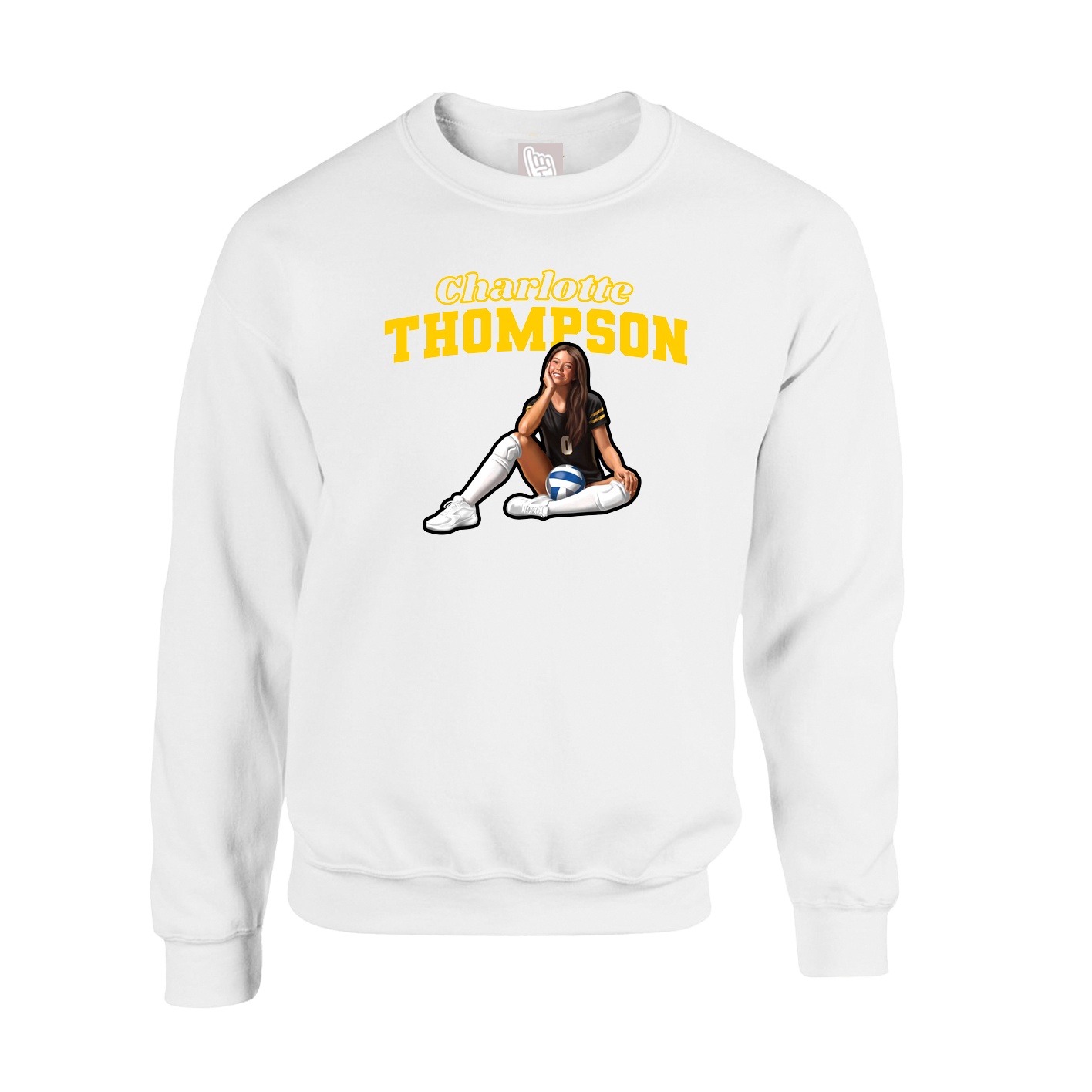 Fleece Crew — Name Arch in White