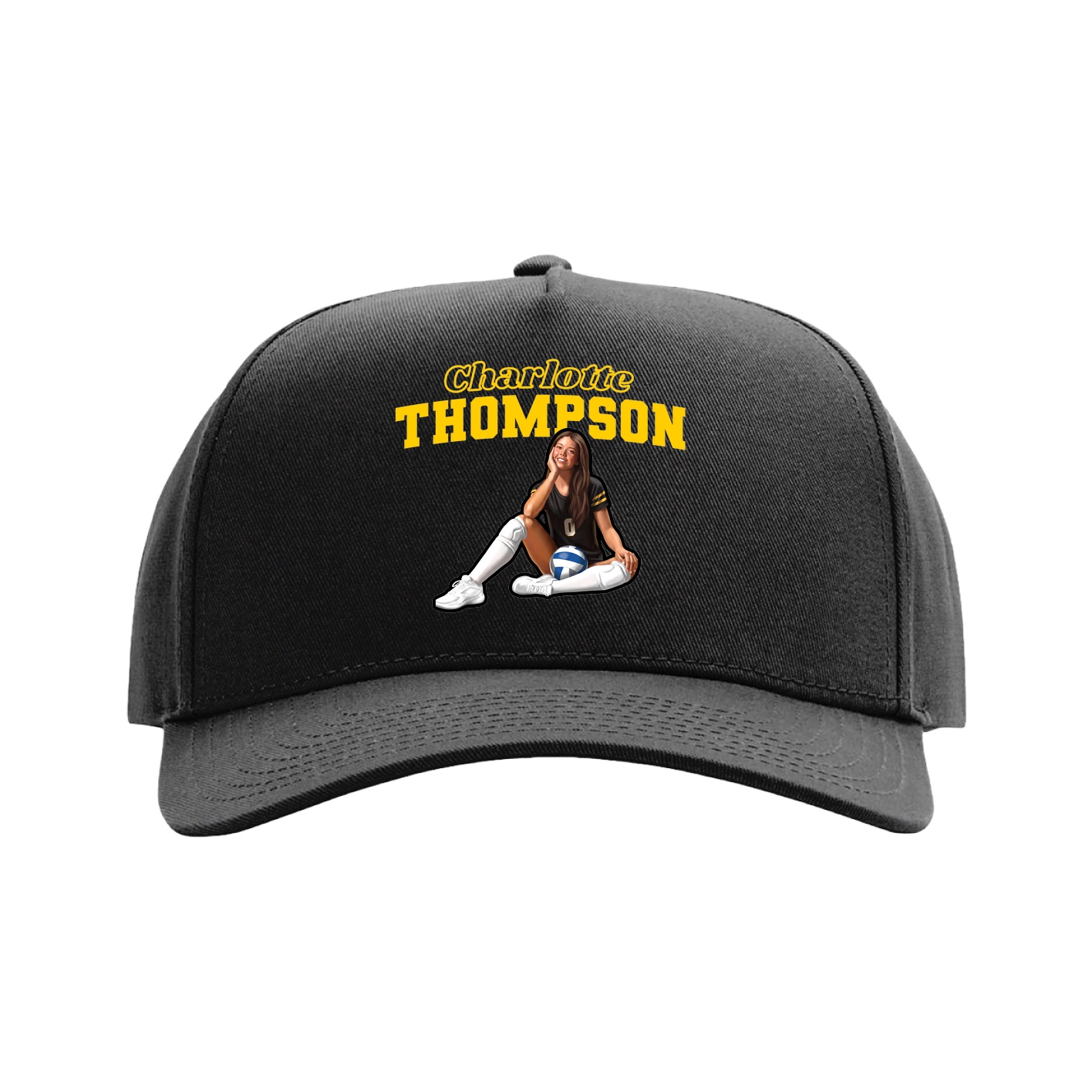 Full Fabric Five-Panel Champ Cap — Name Arch in Black