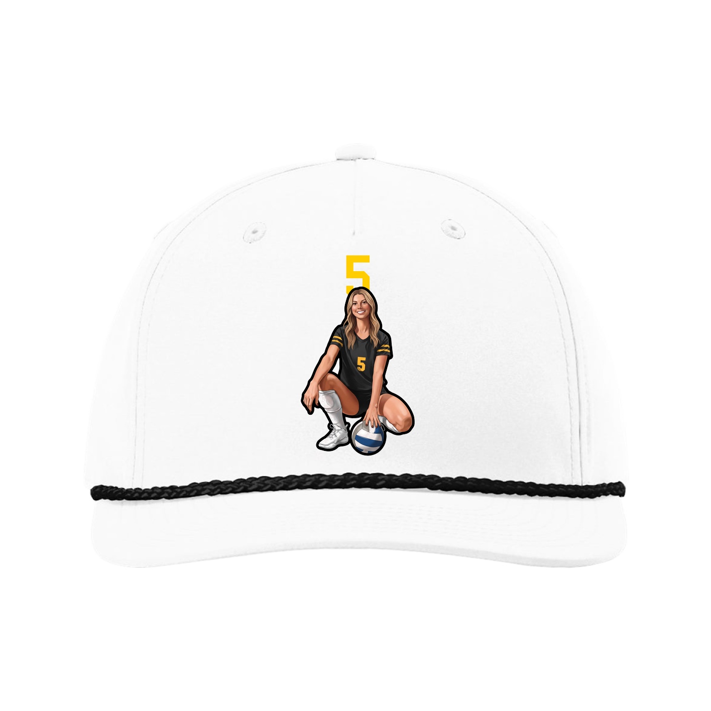 Five-Panel Classic Rope Cap — Number Top in White