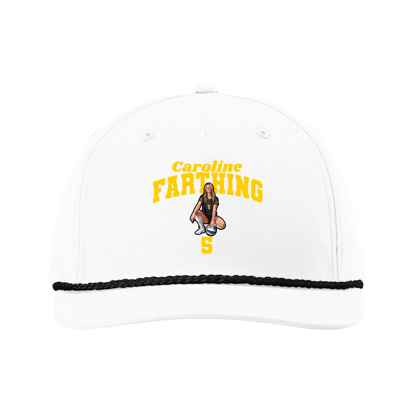 Five-Panel Classic Rope Cap — Signature Arch in White