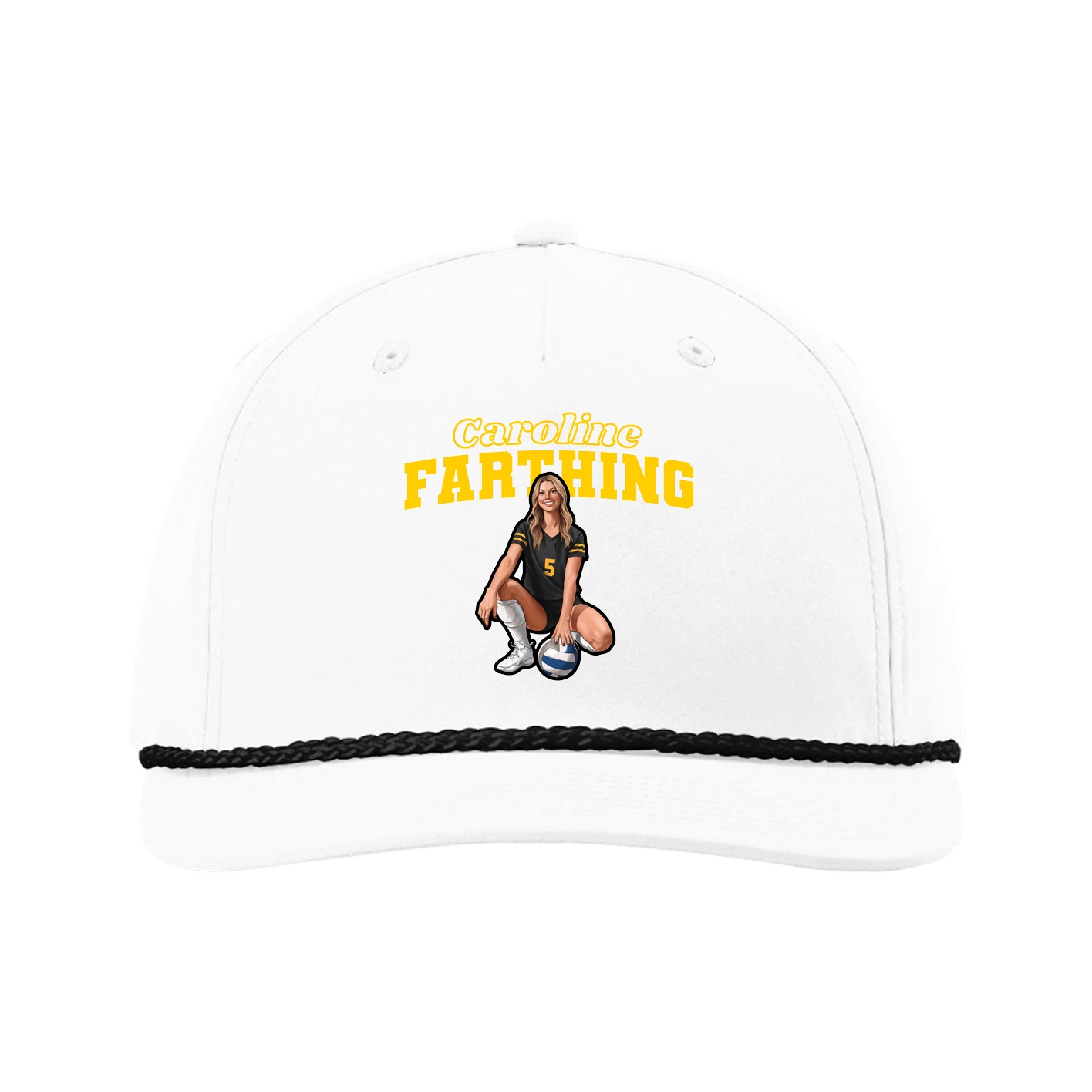 Five-Panel Classic Rope Cap — Name Arch in White