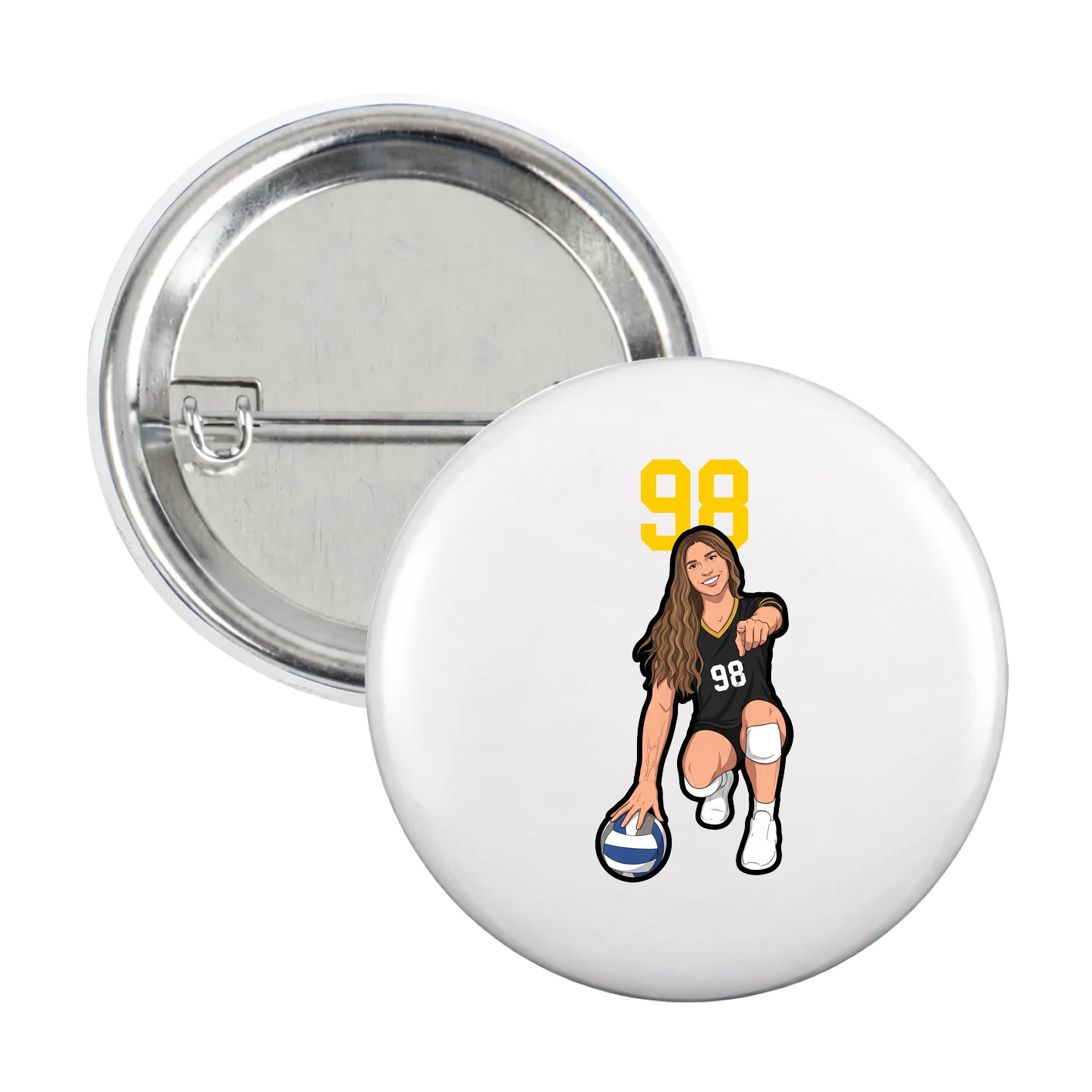 Game Day Button — Number Top in White