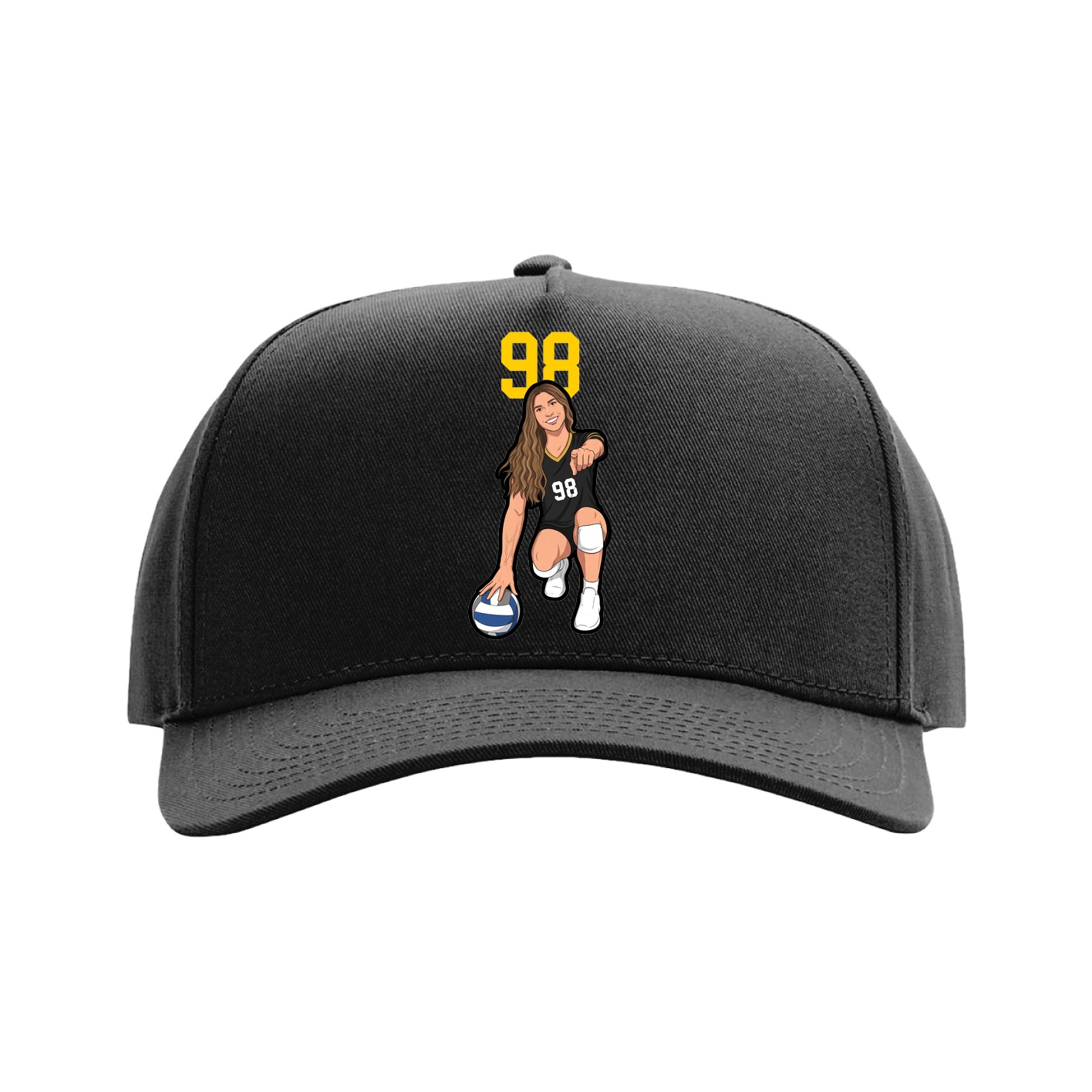 Full Fabric Five-Panel Champ Cap — Number Top in Black