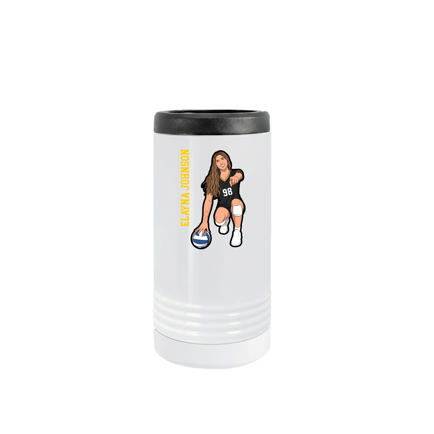 Slim Beverage Holder — Name Vertical in White