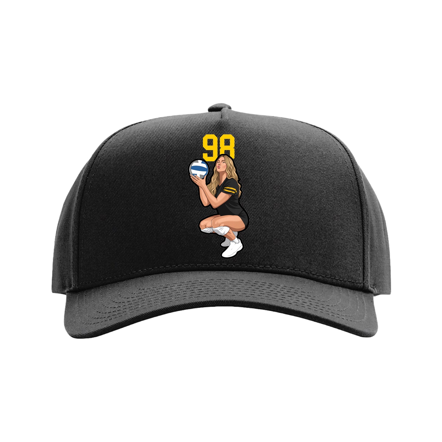 Full Fabric Five-Panel Champ Cap — Number Top in Black
