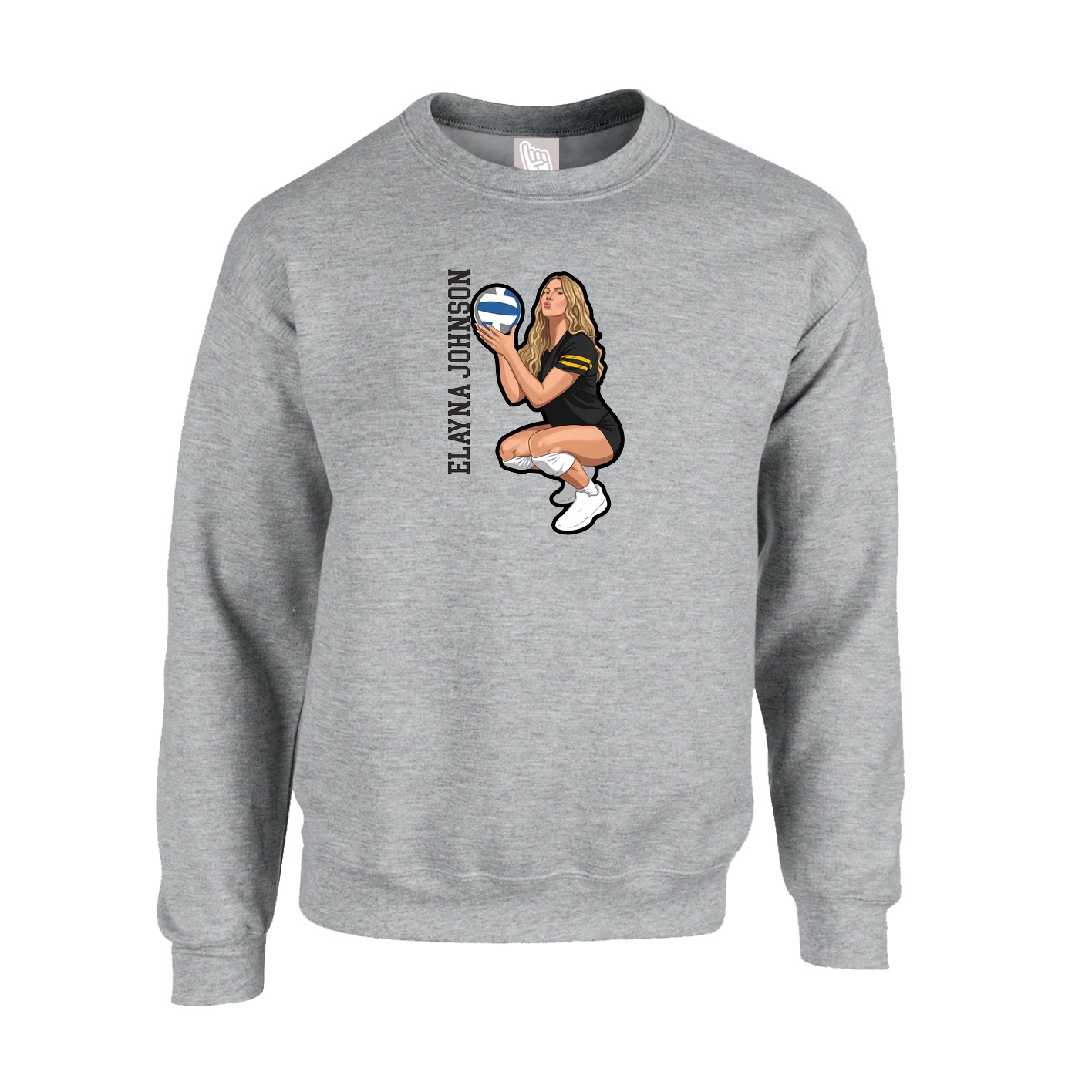 Fleece Crew — Name Vertical in Grey