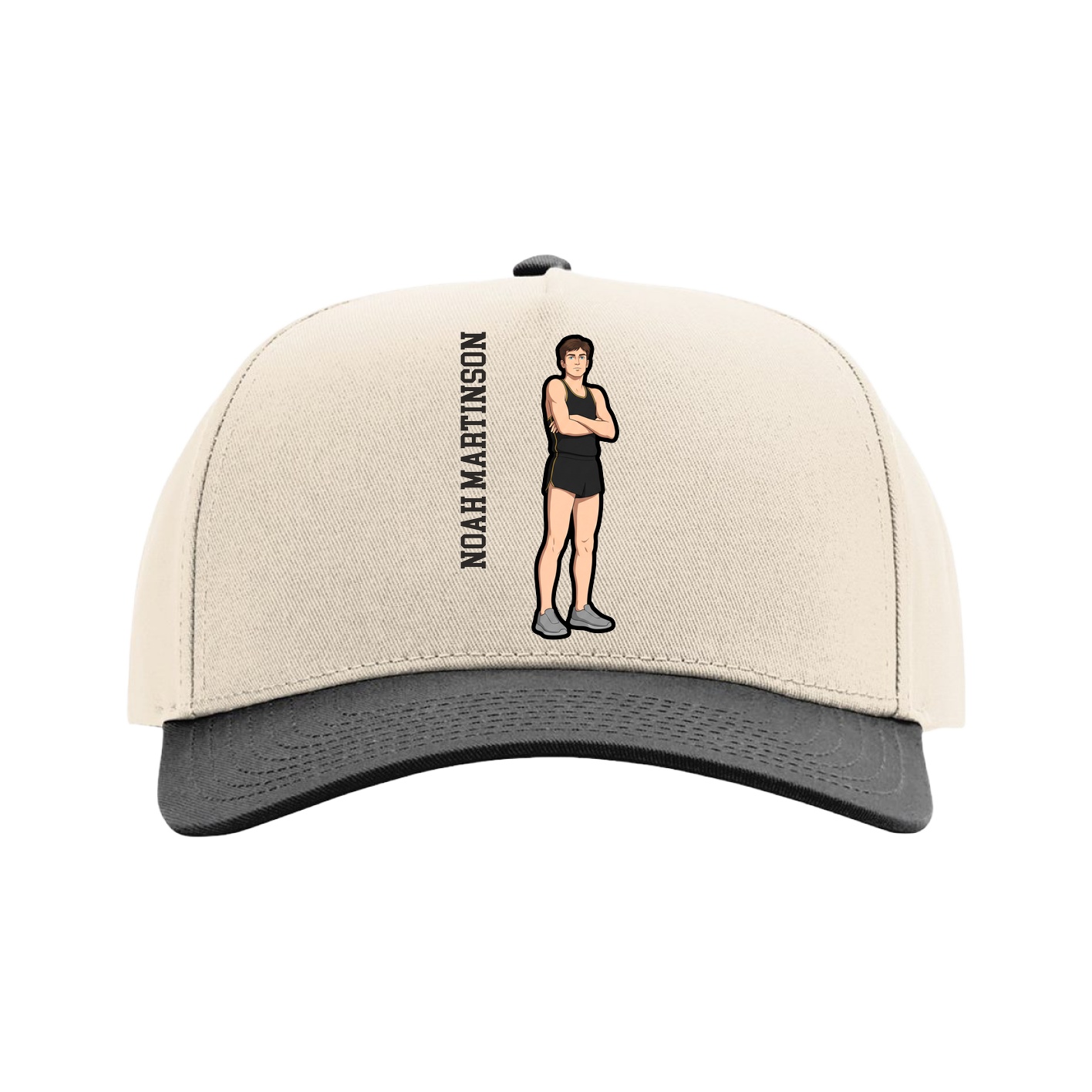 Full Fabric Five-Panel Champ Cap — Name Vertical in Cream/Black