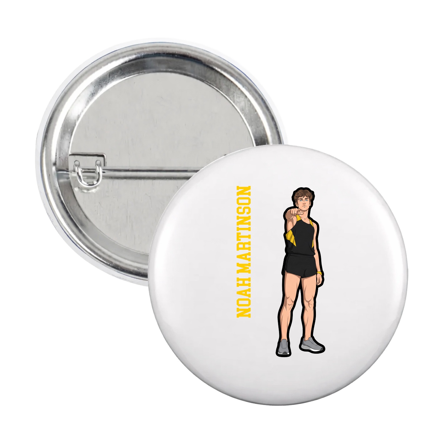 Game Day Button — Name Vertical in White