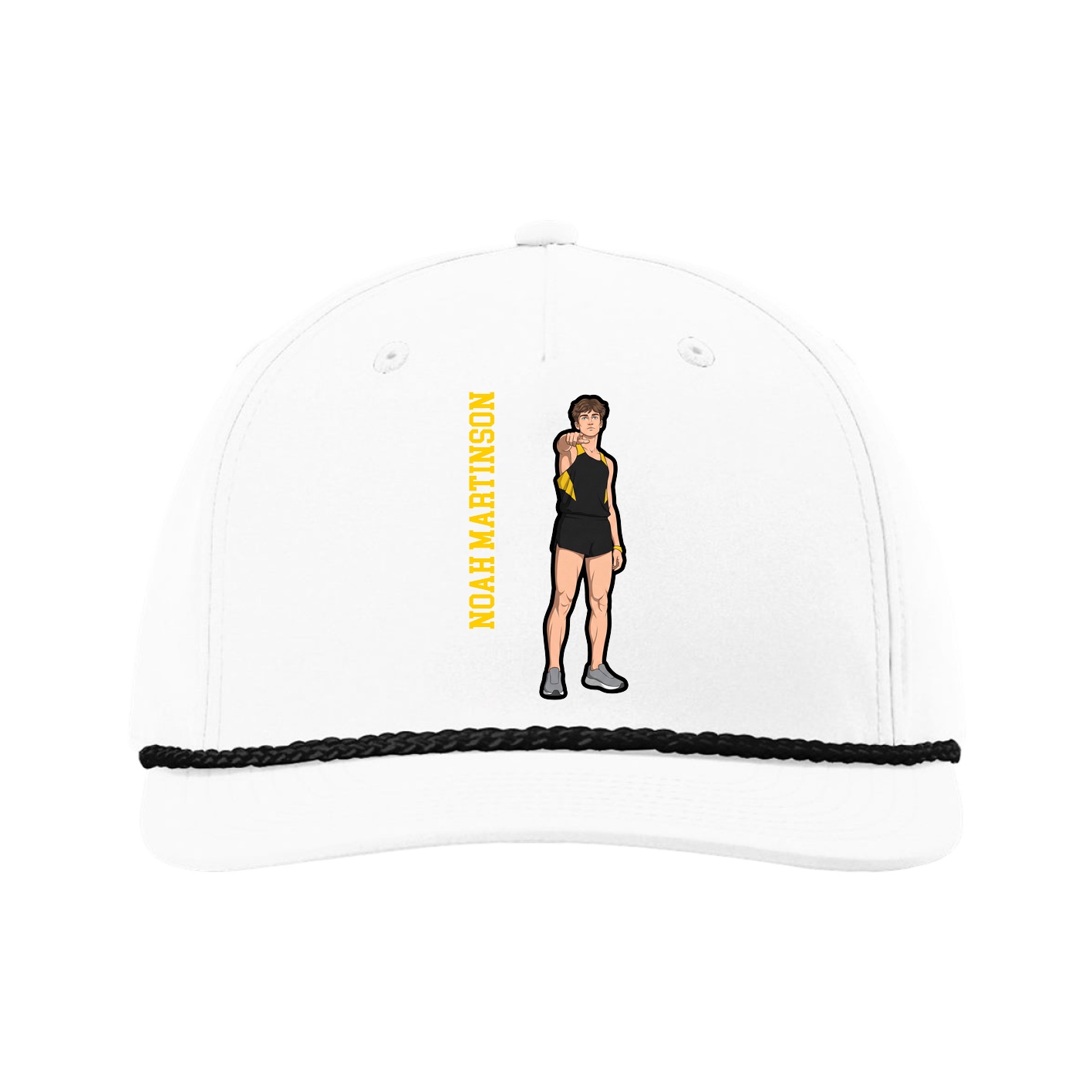 Five-Panel Classic Rope Cap — Name Vertical in White