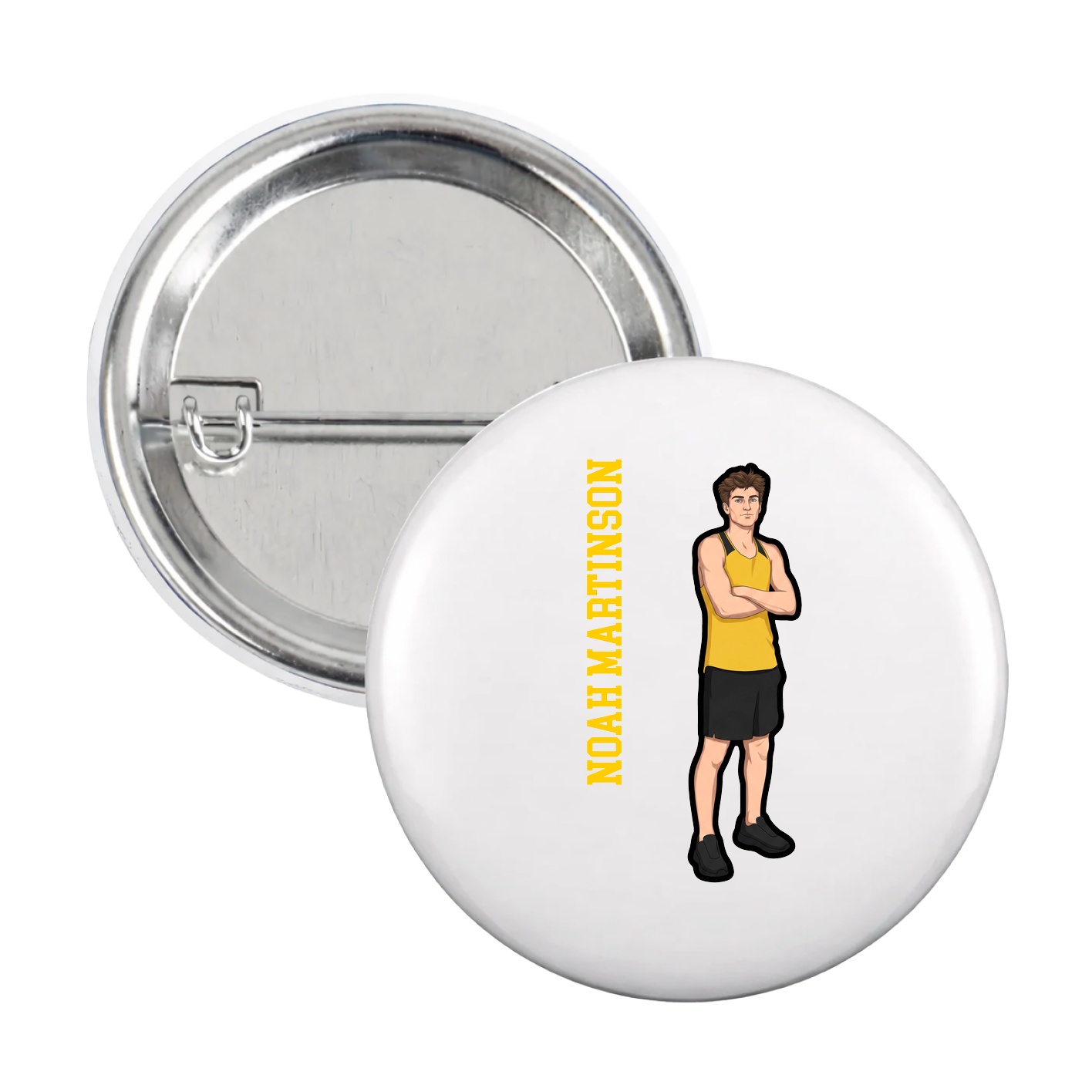 Game Day Button — Name Vertical in White