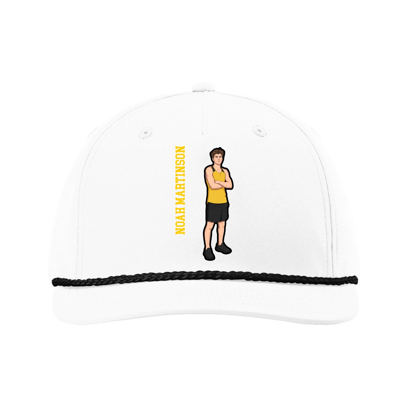 Five-Panel Classic Rope Cap — Name Vertical in White