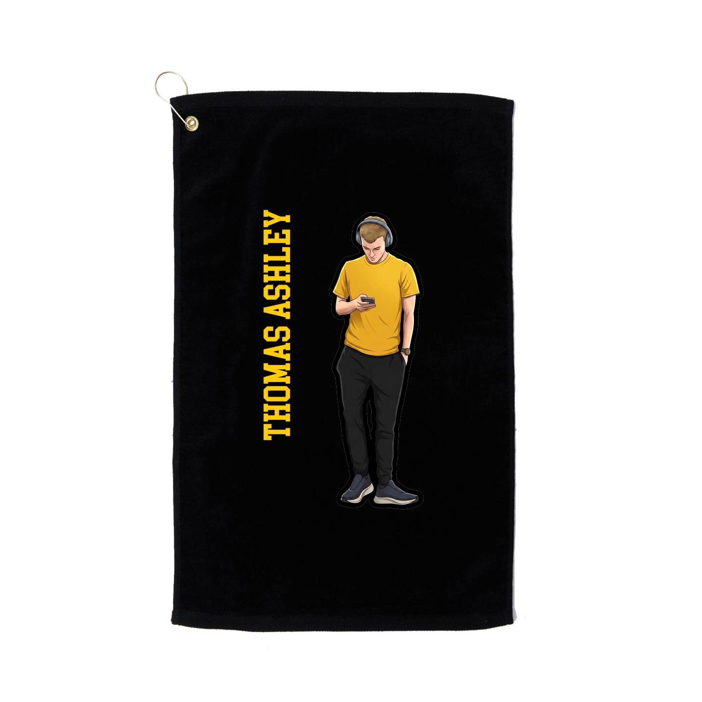Golf Towel — Name Vertical in Black