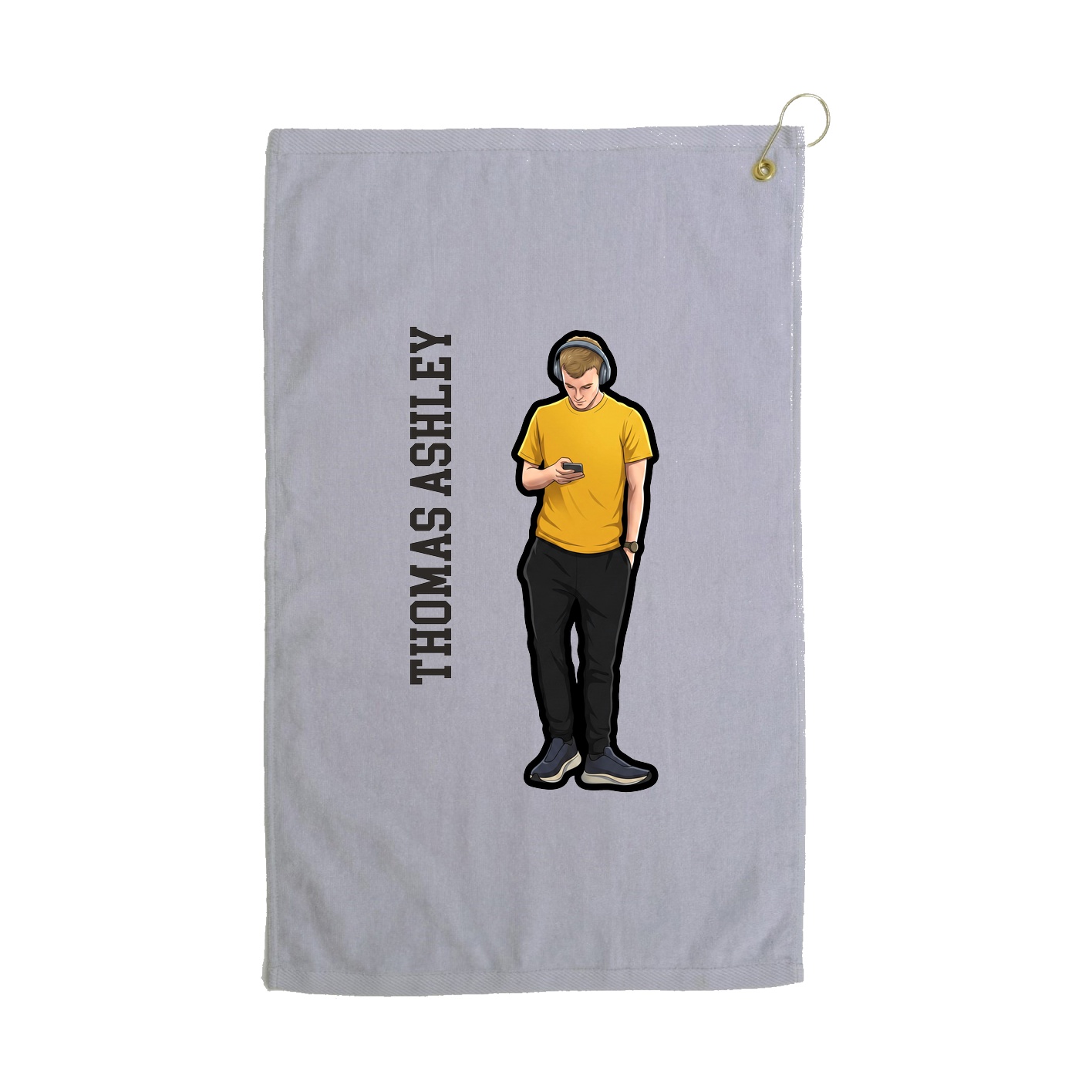 Golf Towel — Name Vertical in Grey