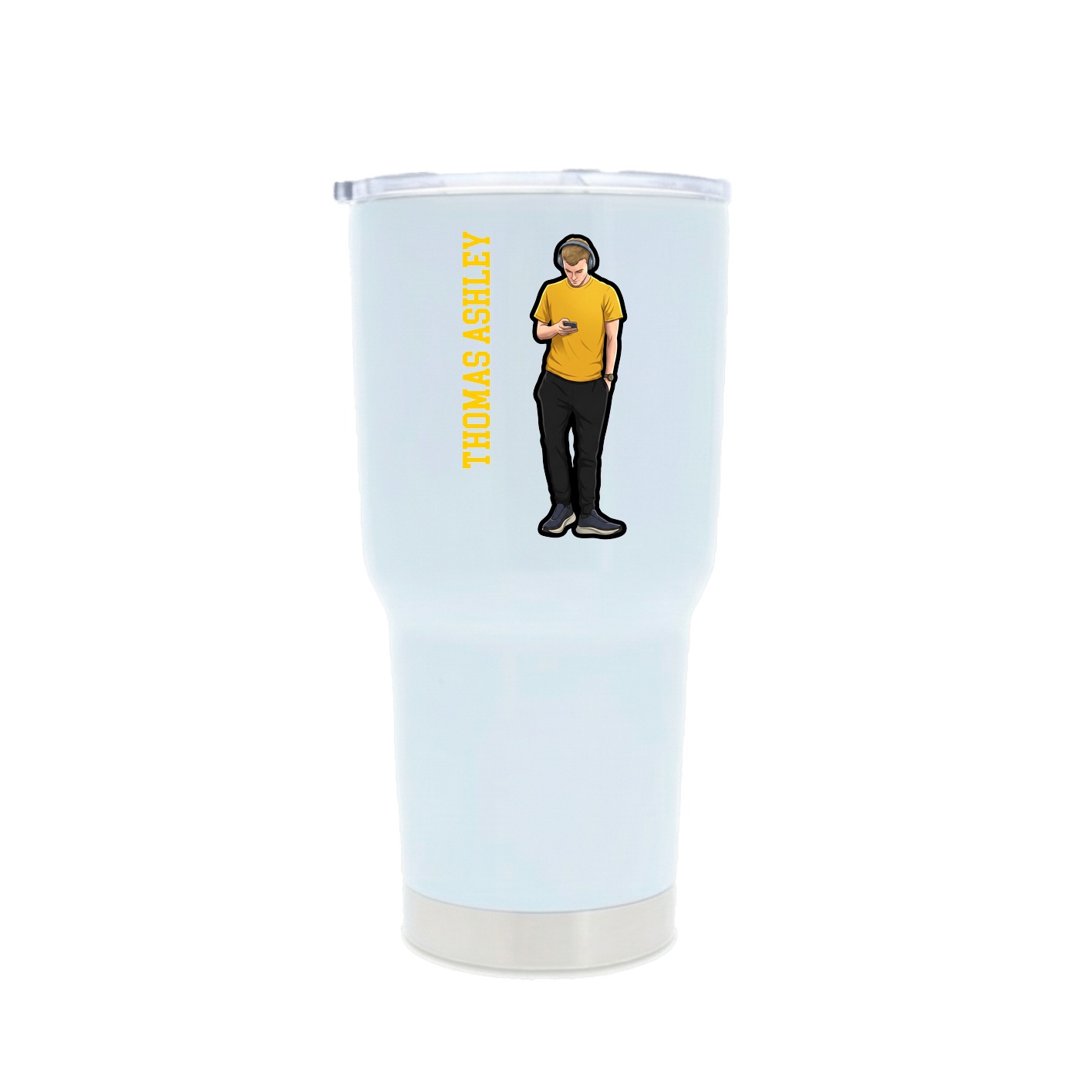 30oz Stainless Steel Tumbler — Name Vertical in White