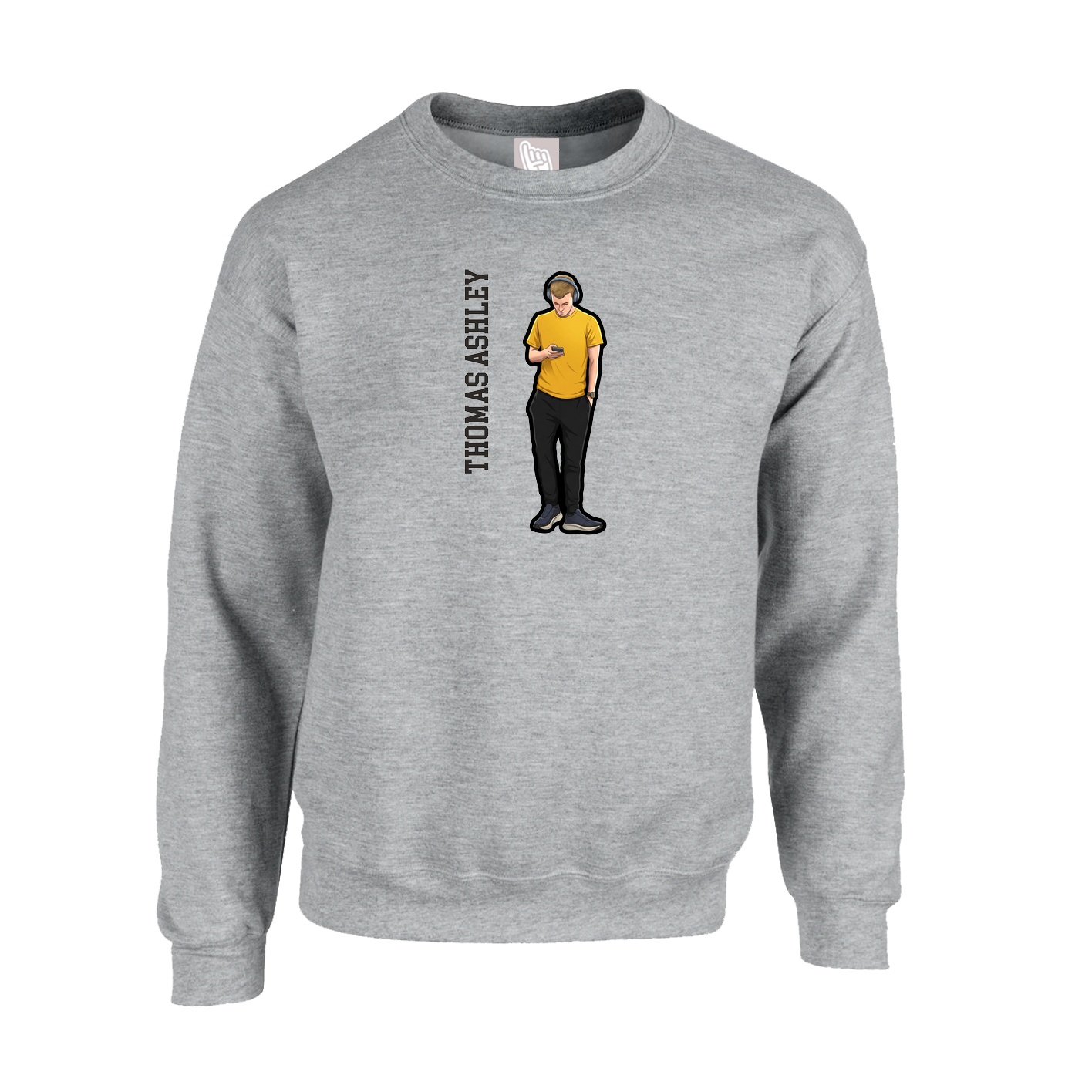 Fleece Crew — Name Vertical in Grey