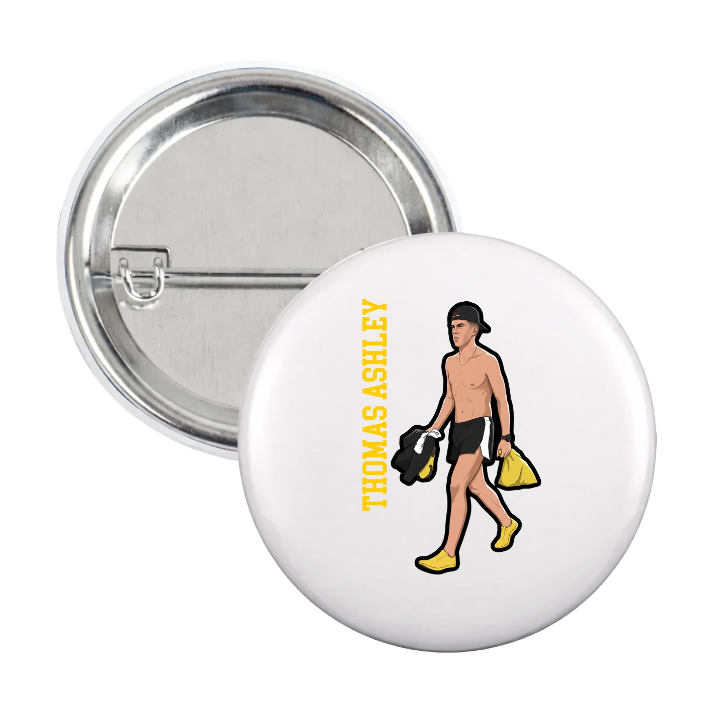 Game Day Button — Name Vertical in White