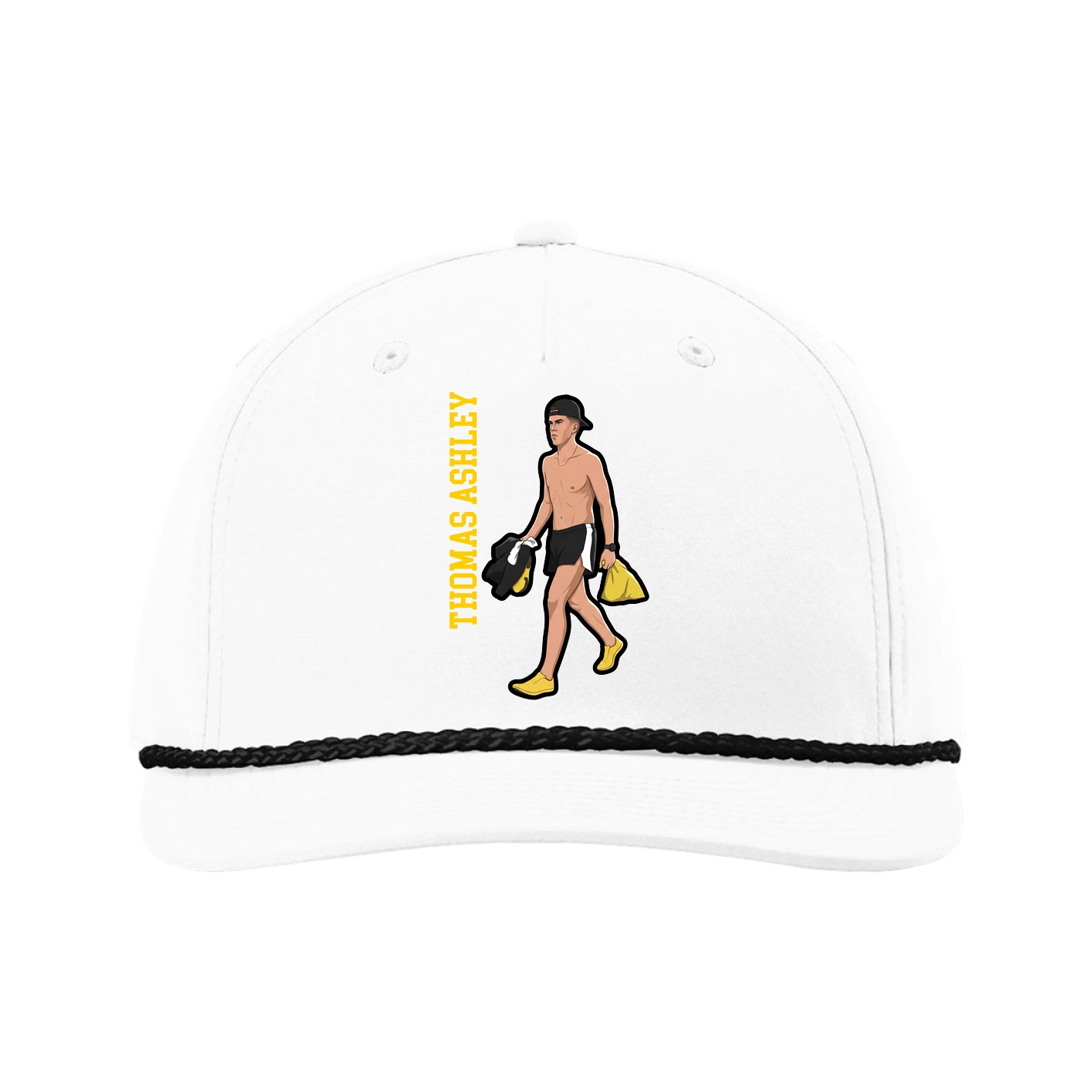 Five-Panel Classic Rope Cap — Name Vertical in White