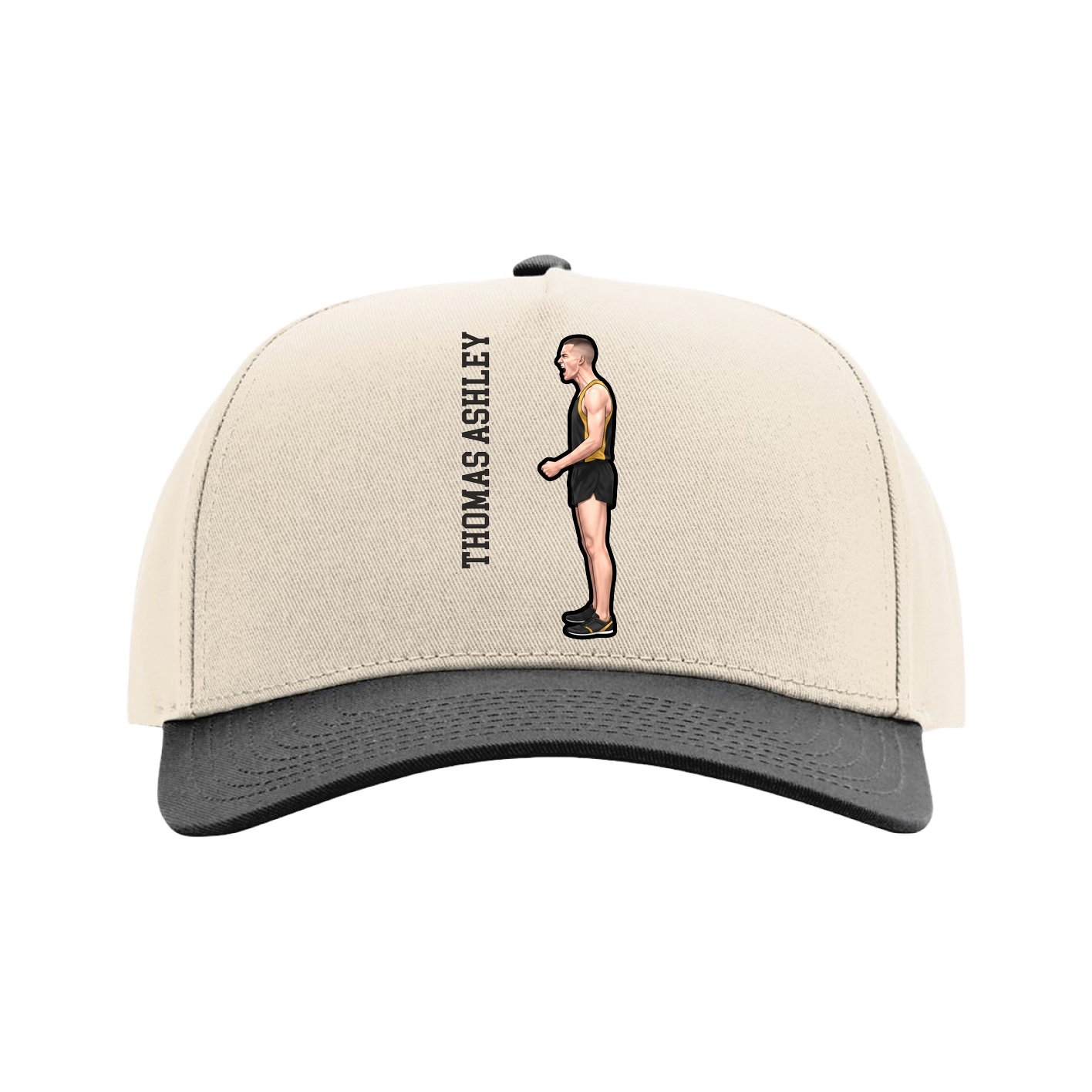 Full Fabric Five-Panel Champ Cap — Name Vertical in Cream/Black