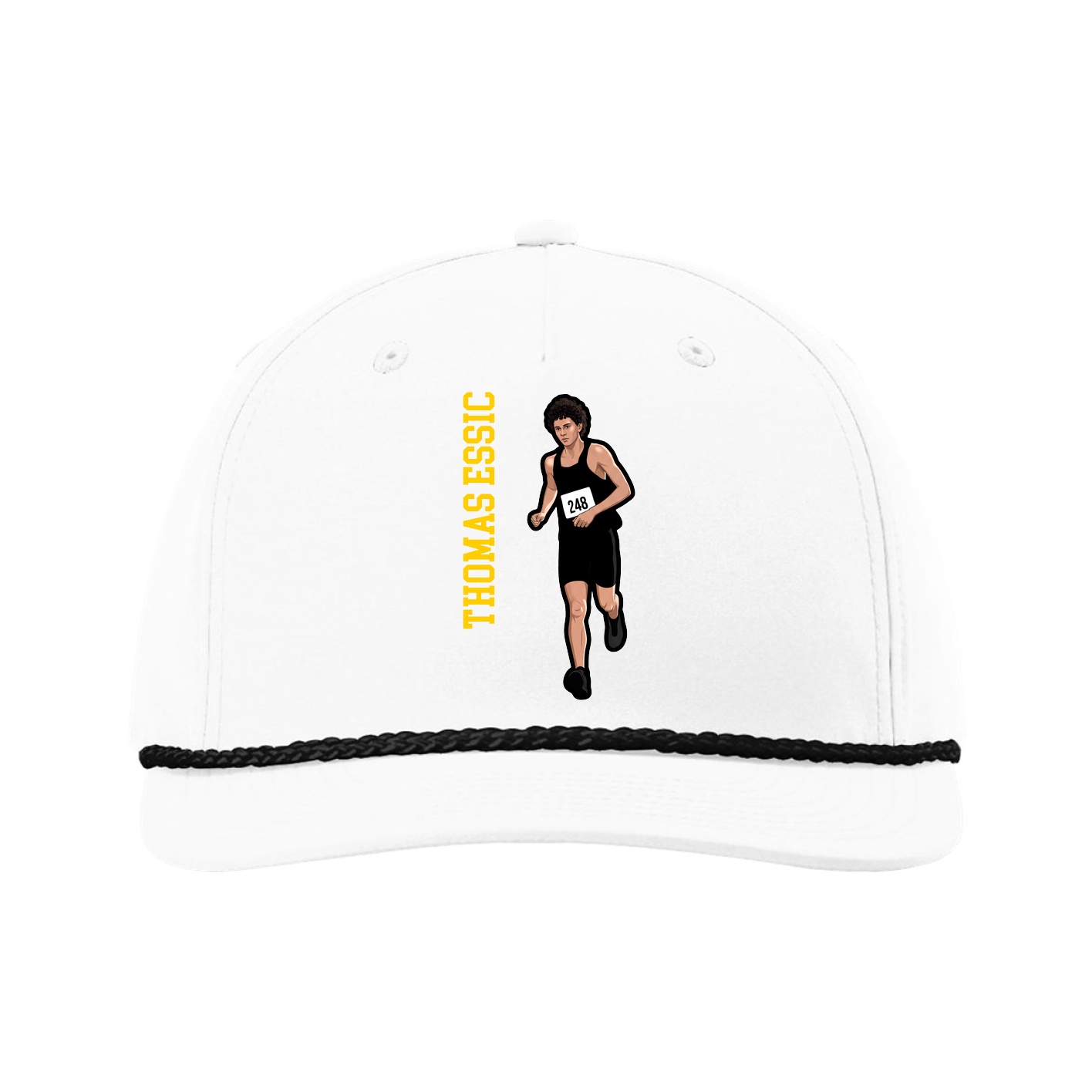 Five-Panel Classic Rope Cap — Name Vertical in White