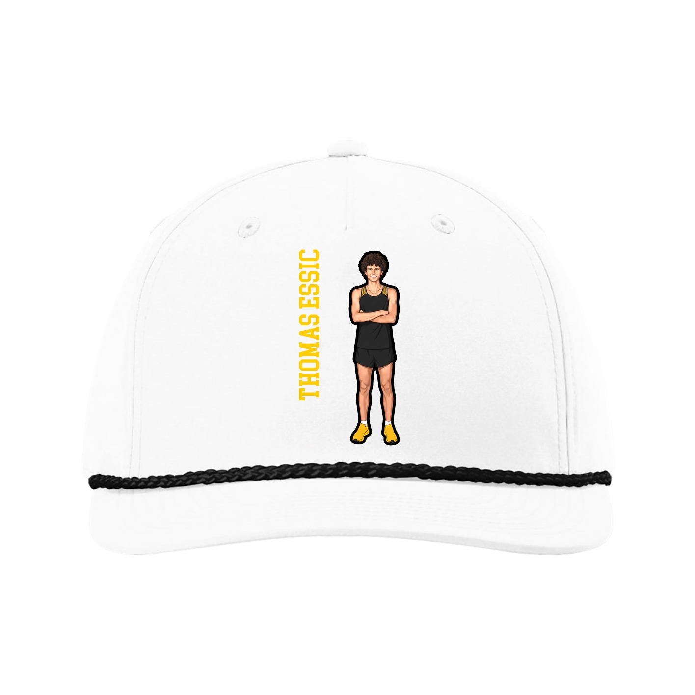 Five-Panel Classic Rope Cap — Name Vertical in White
