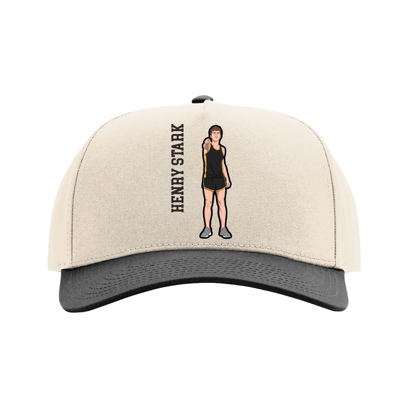 Full Fabric Five-Panel Champ Cap — Name Vertical in Cream/Black