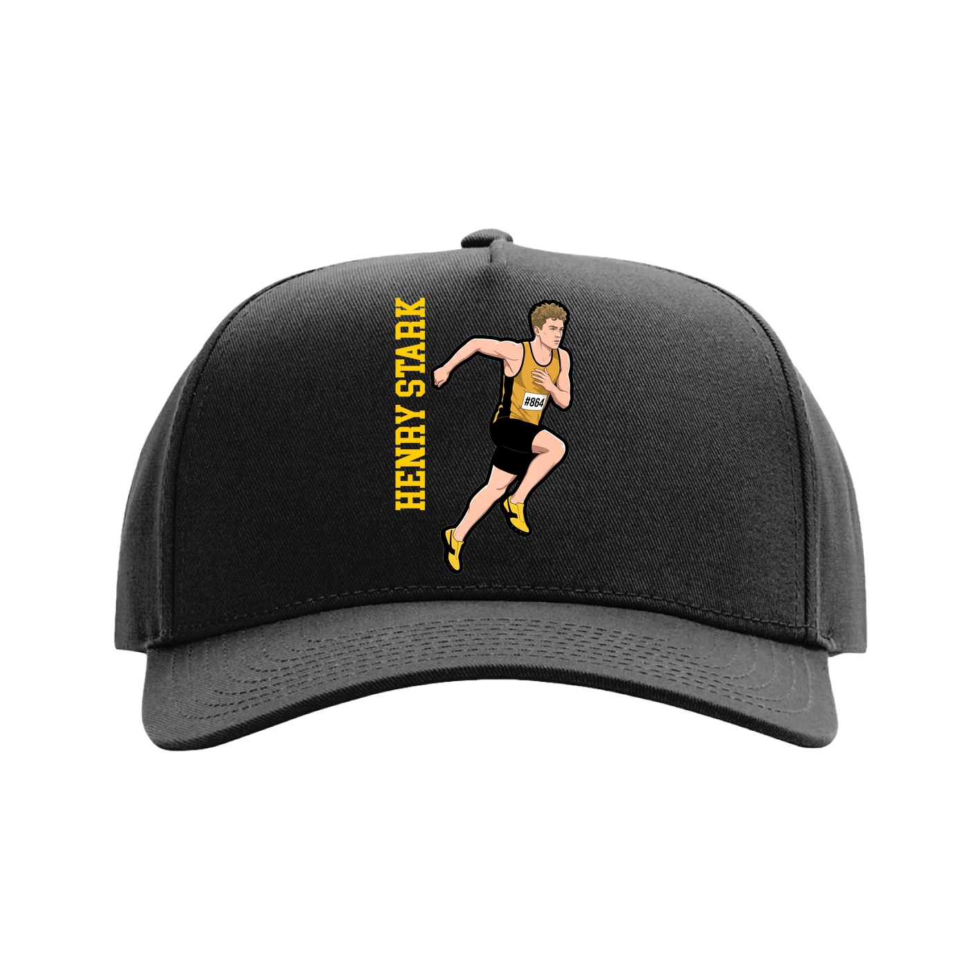 Full Fabric Five-Panel Champ Cap — Name Vertical in Black