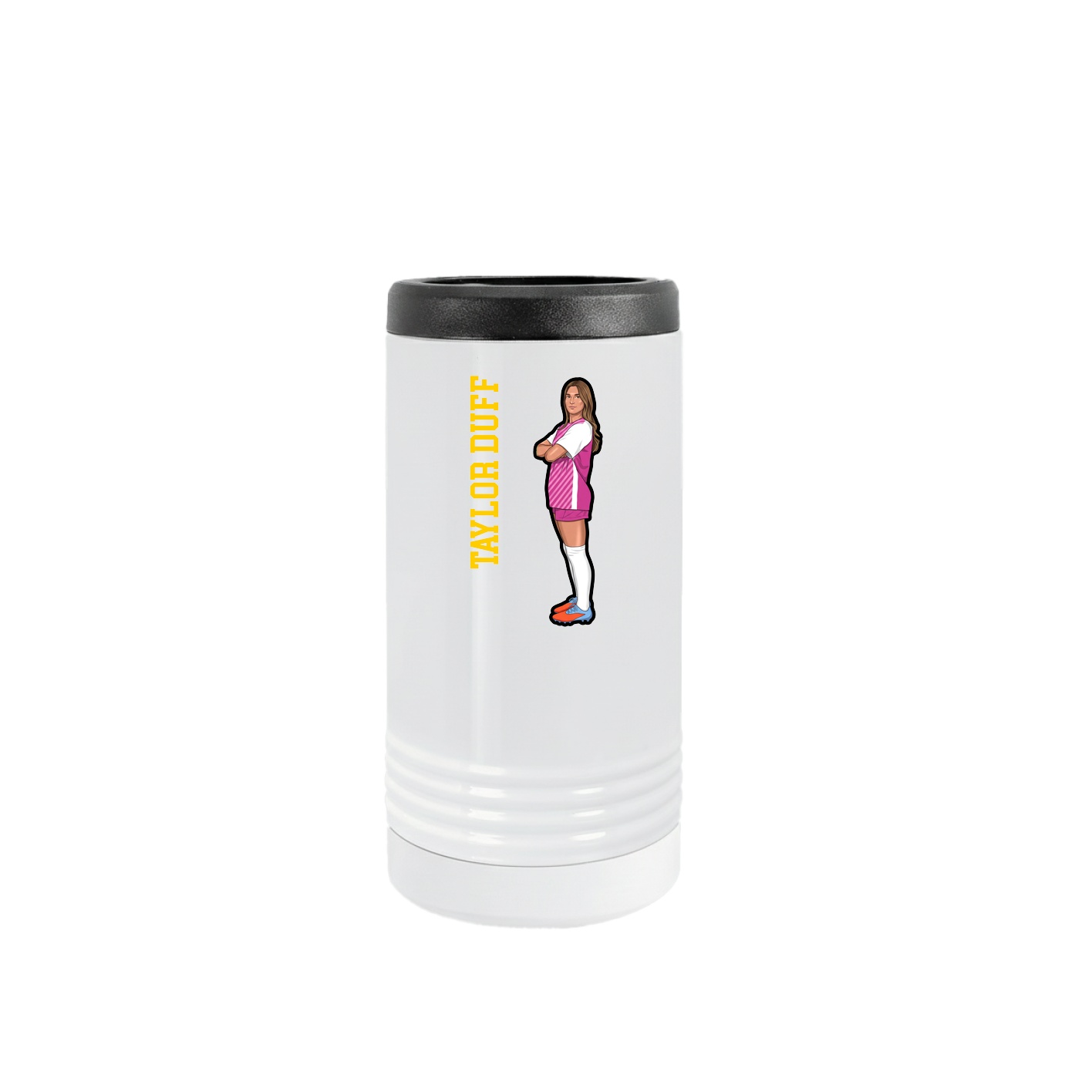Slim Beverage Holder — Name Vertical in White