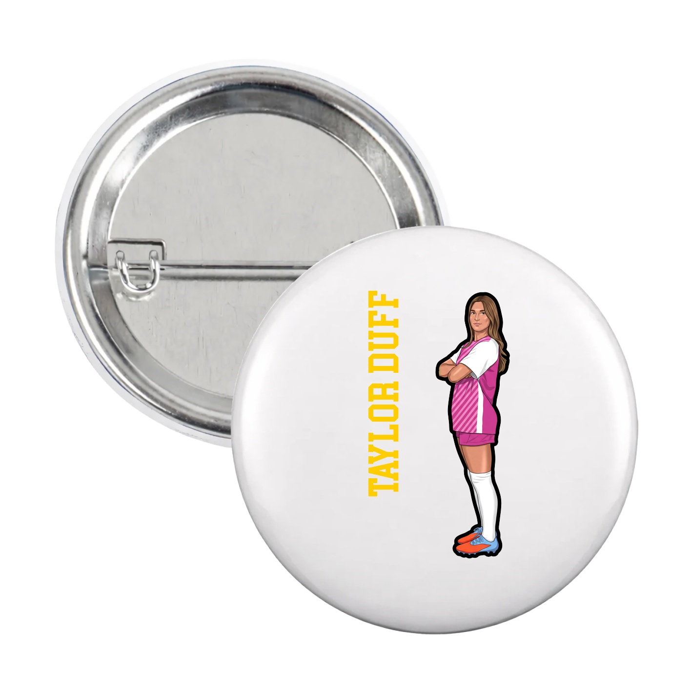 Game Day Button — Name Vertical in White