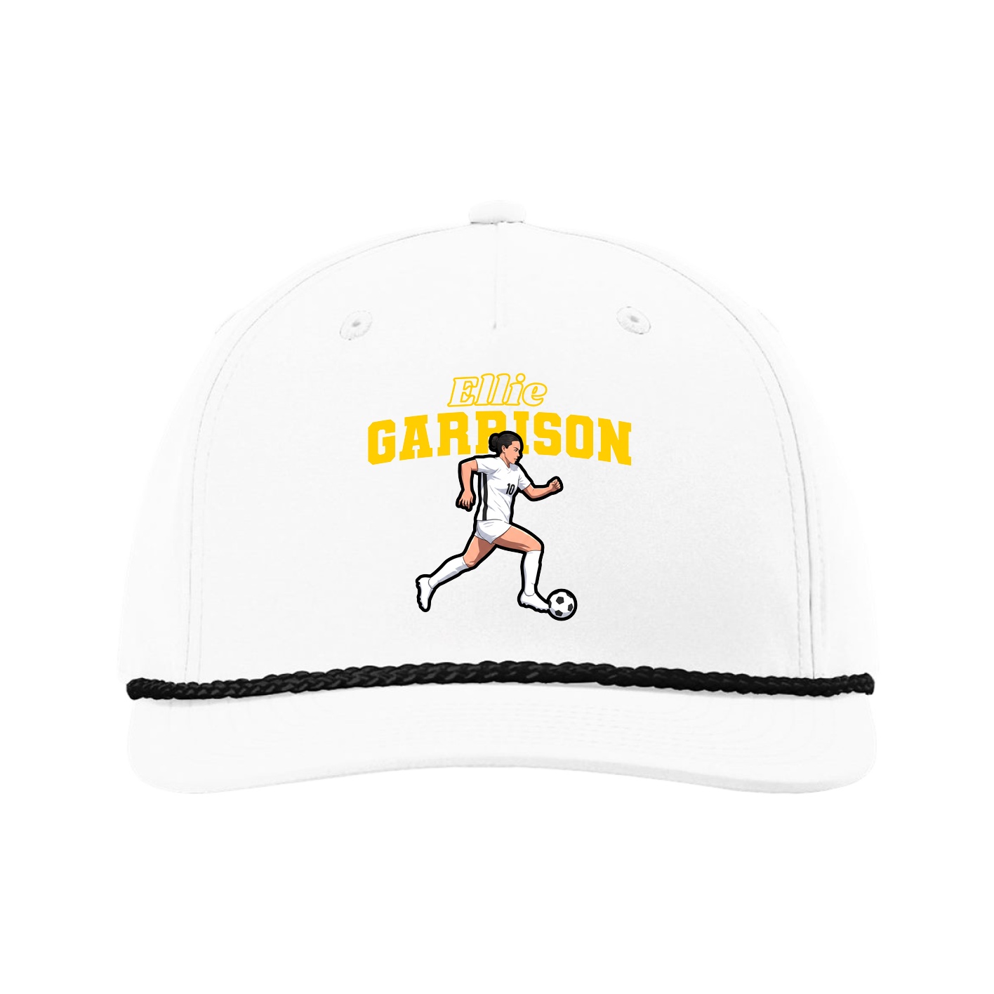 Five-Panel Classic Rope Cap — Name Arch in White