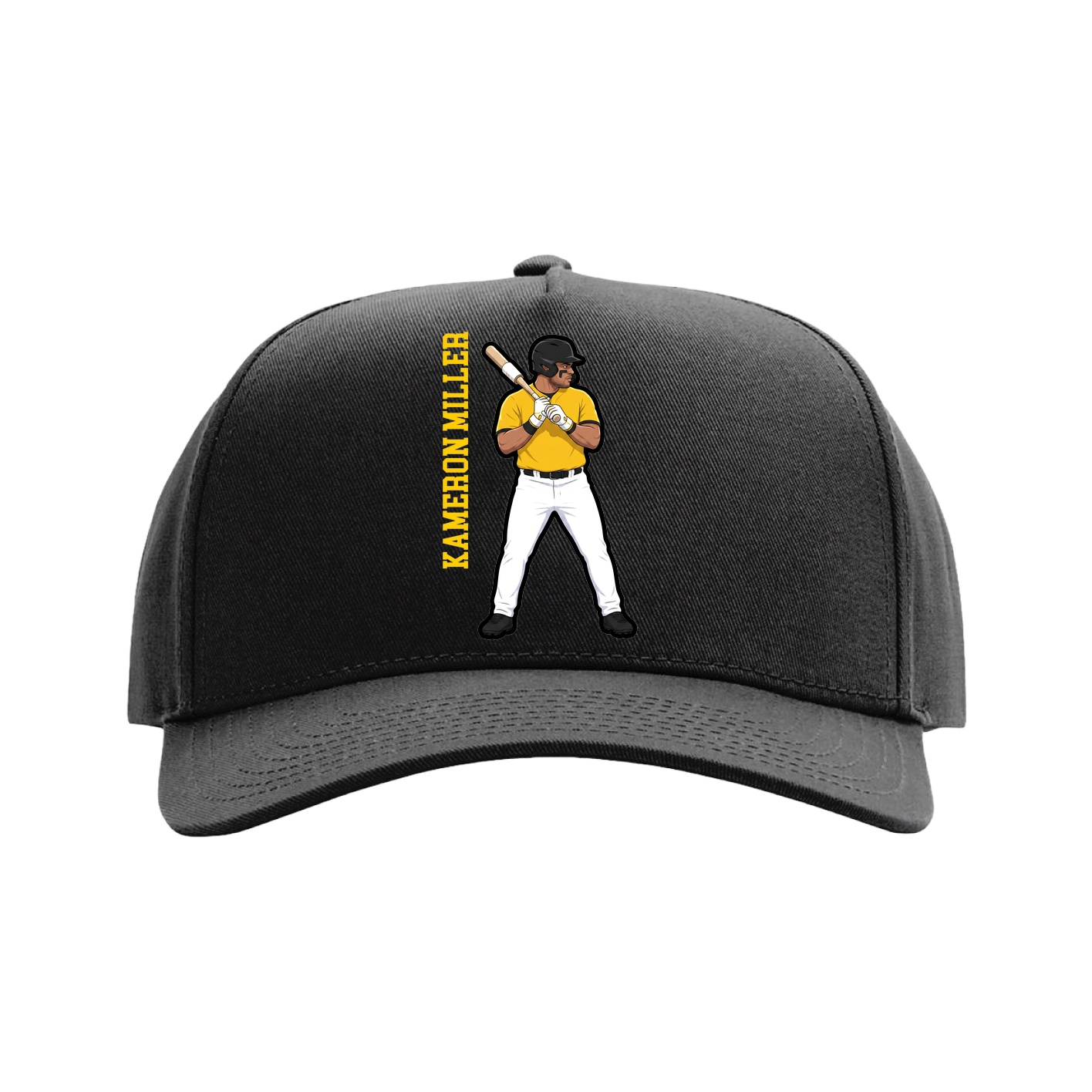 Full Fabric Five-Panel Champ Cap — Name Vertical in Black