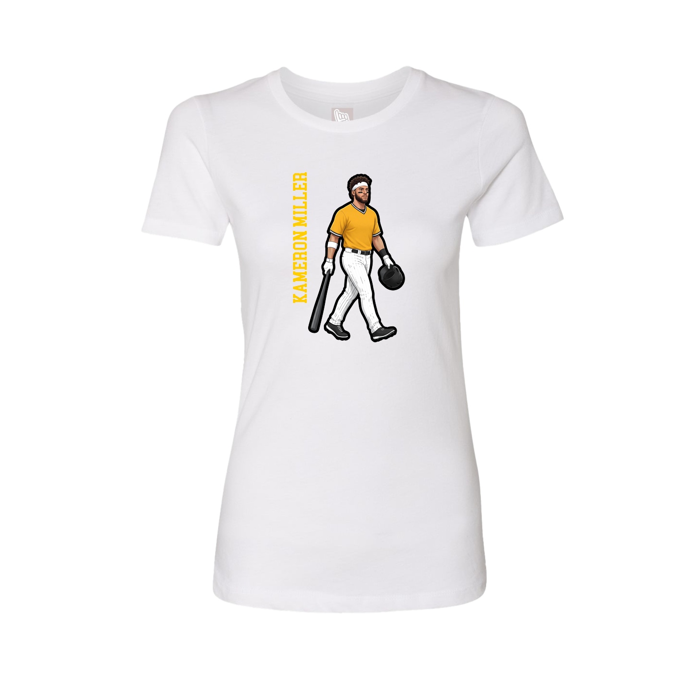 Fitted Women's Tee — Name Vertical in White