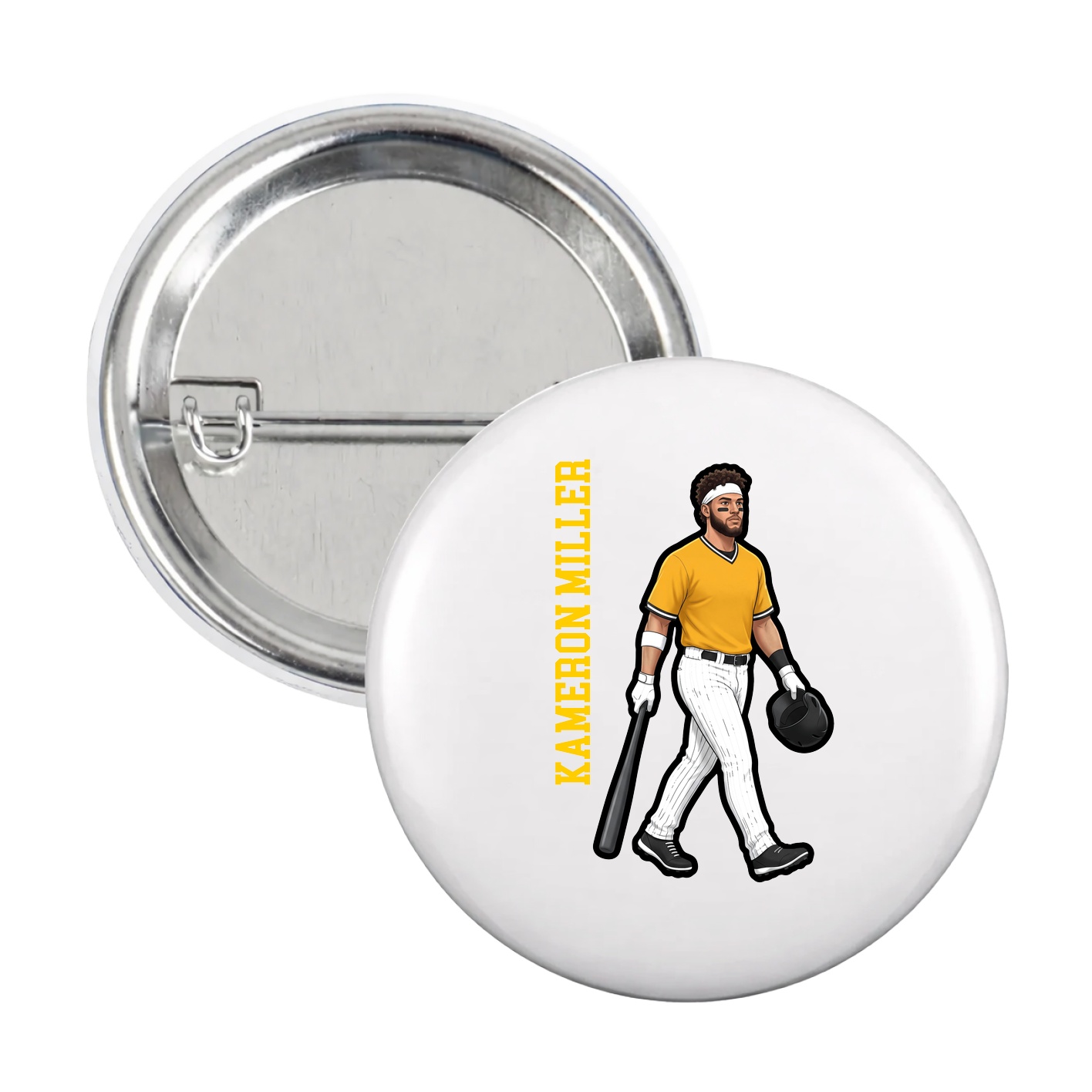 Game Day Button — Name Vertical in White