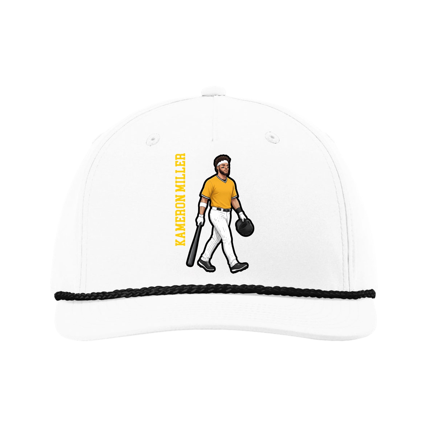 Five-Panel Classic Rope Cap — Name Vertical in White