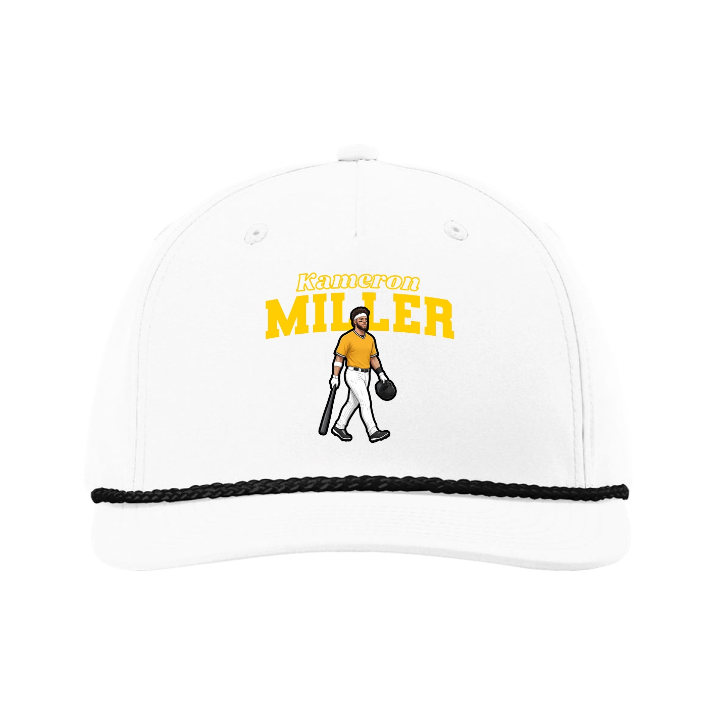 Five-Panel Classic Rope Cap — Name Arch in White