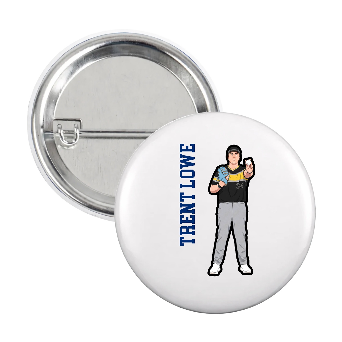 Game Day Button — Name Vertical in White