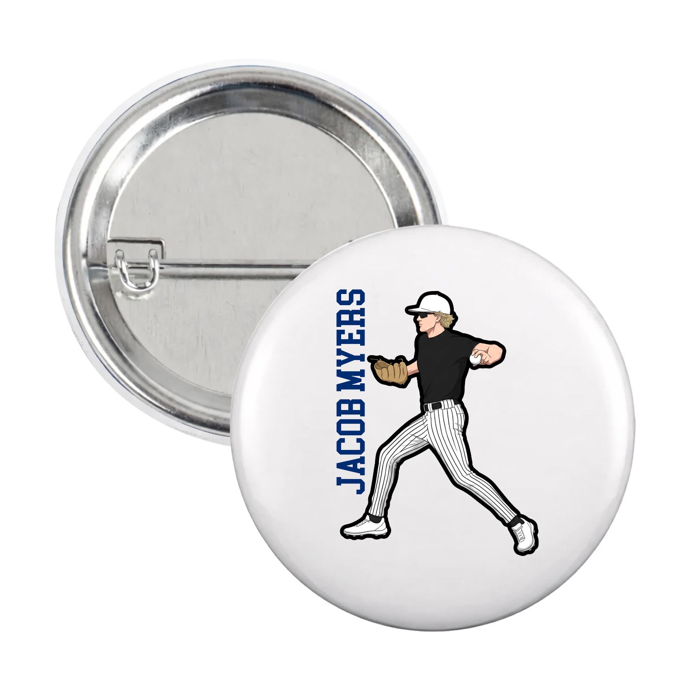 Game Day Button — Name Vertical in White