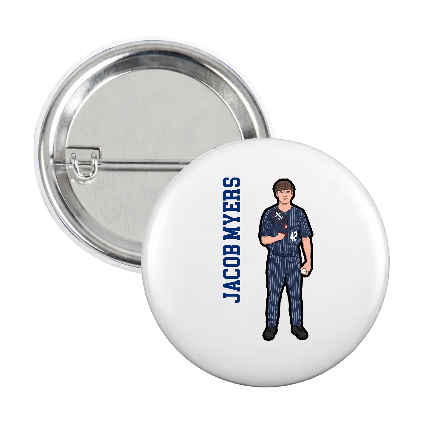 Game Day Button — Name Vertical in White