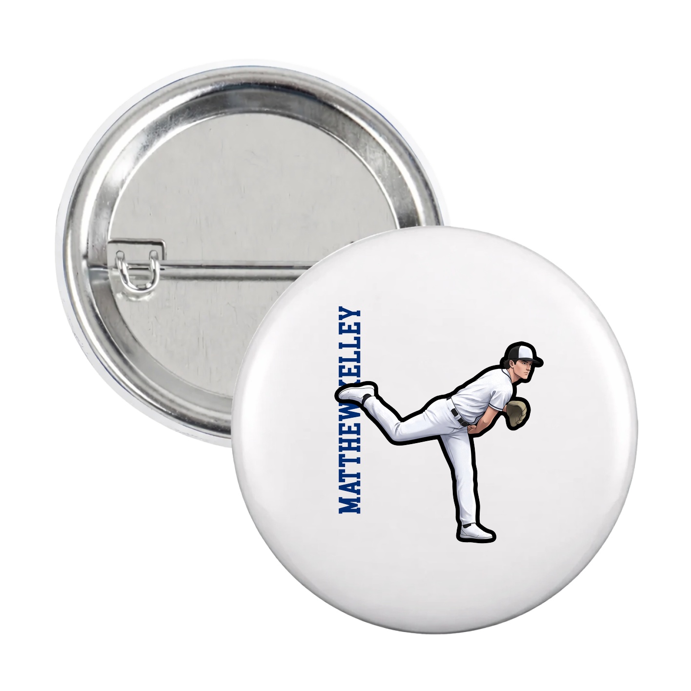 Game Day Button — Name Vertical in White