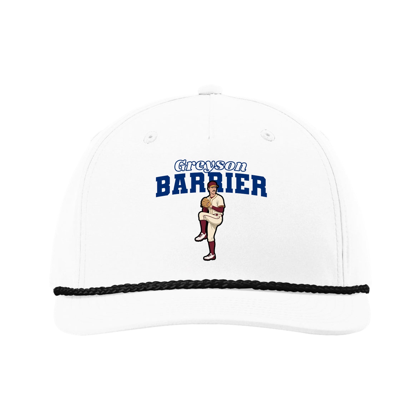 Five-Panel Classic Rope Cap — Name Arch in White