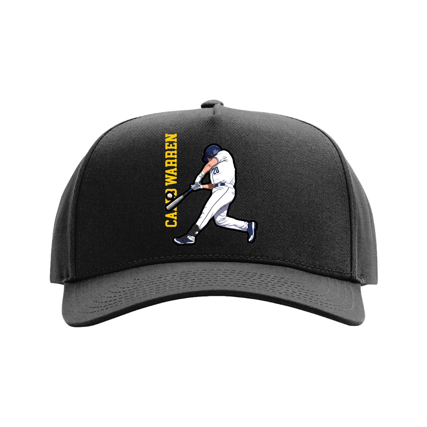 Full Fabric Five-Panel Champ Cap — Name Vertical in Black