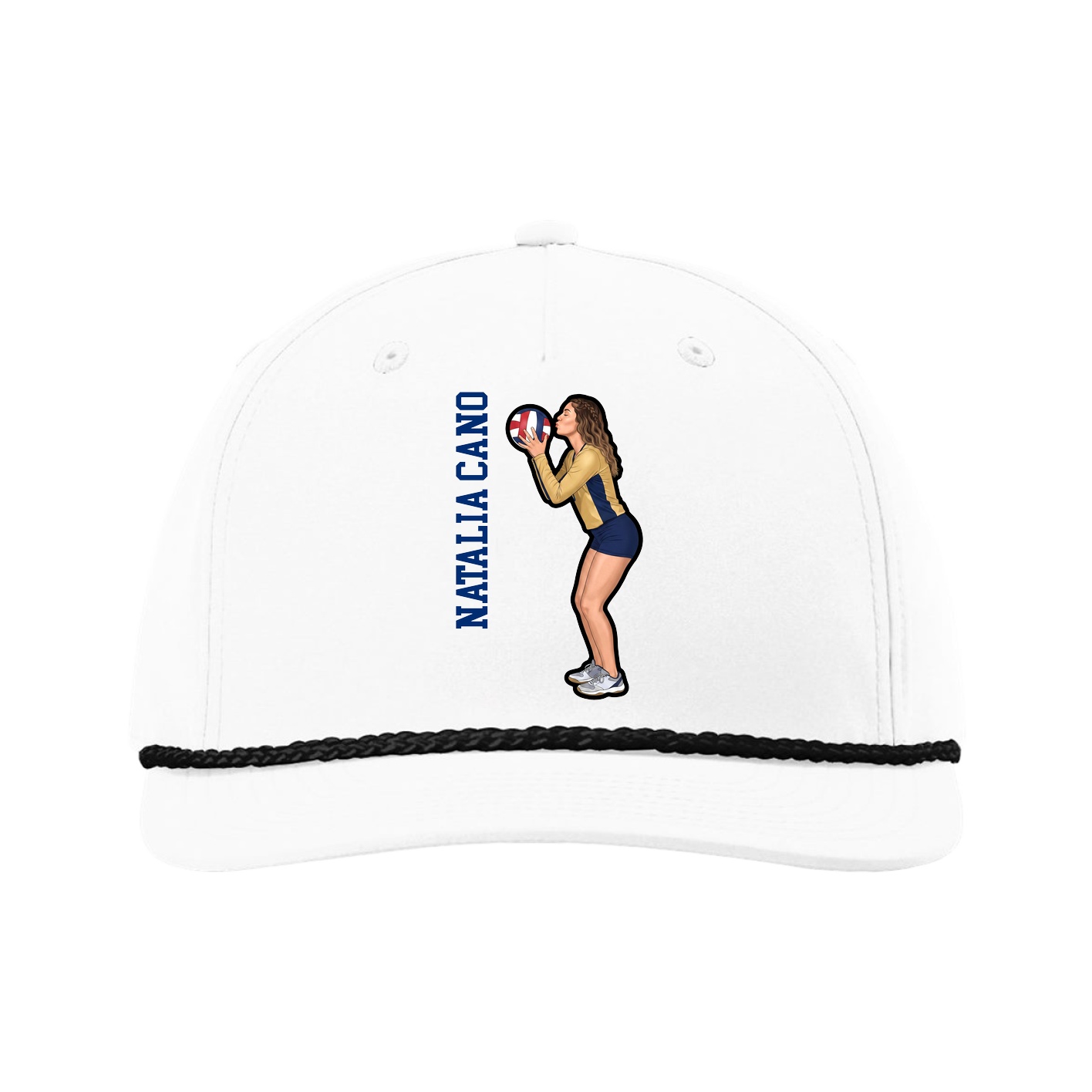 Five-Panel Classic Rope Cap — Name Vertical in White