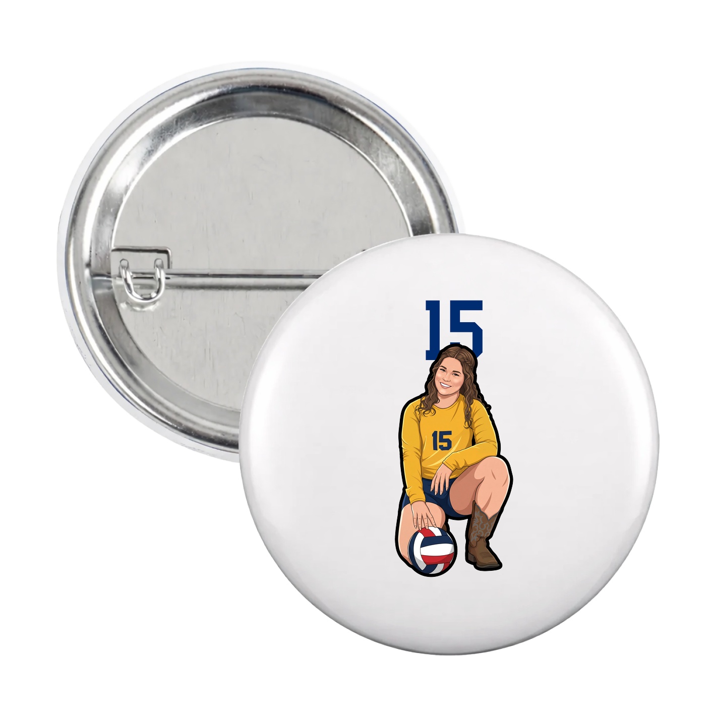 Game Day Button — Number Top in White
